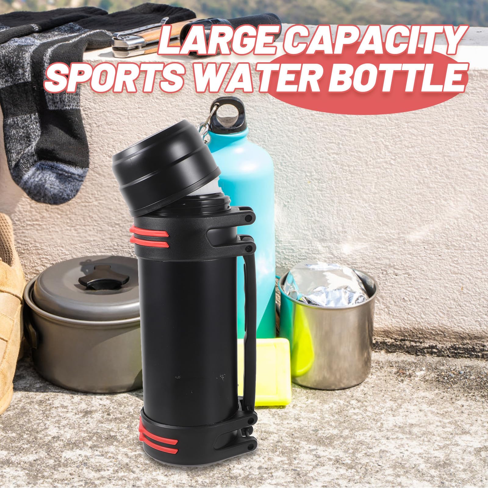 Bouteille d'eau Isotherme 2l en Acier Inoxydable et Plastique PP Bec Ouverture Rapide et Résistance à l'usure pour Usage Extérieur