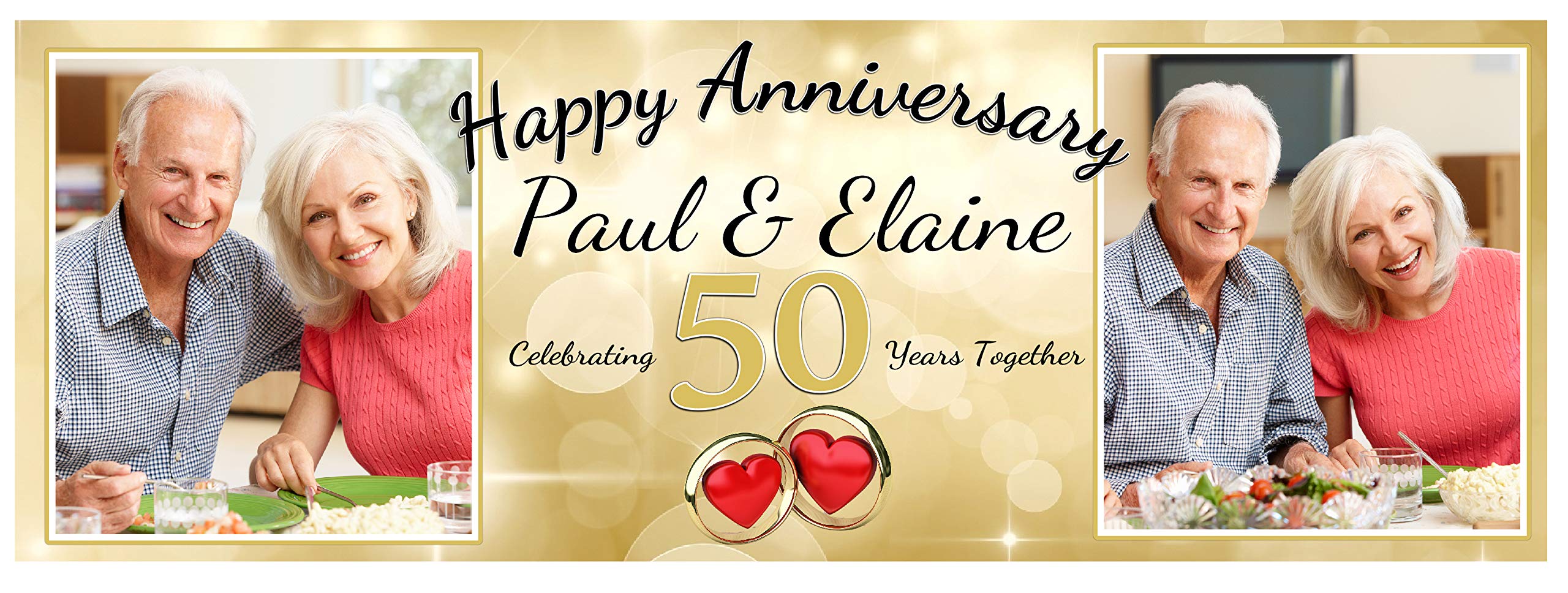 Birsppy Ndarkslategray Personalised Giant Jumbo 50Th Golden Wedding Anniversary Photo Poster Banner N29 - Congratulations Wedding Anniversary Large 5.5Ft X 1.9Ft