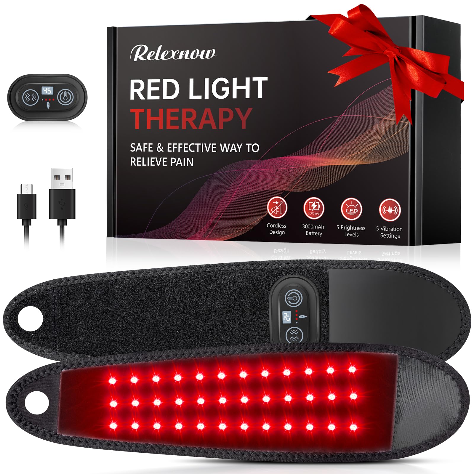 Red Light Therapy for Hands Wrist with Heat & Massage, FSA/HSA Eligible, 3000mAh Wireless Controller, Wearable Near Infrared & Red Light Wrist Wrap