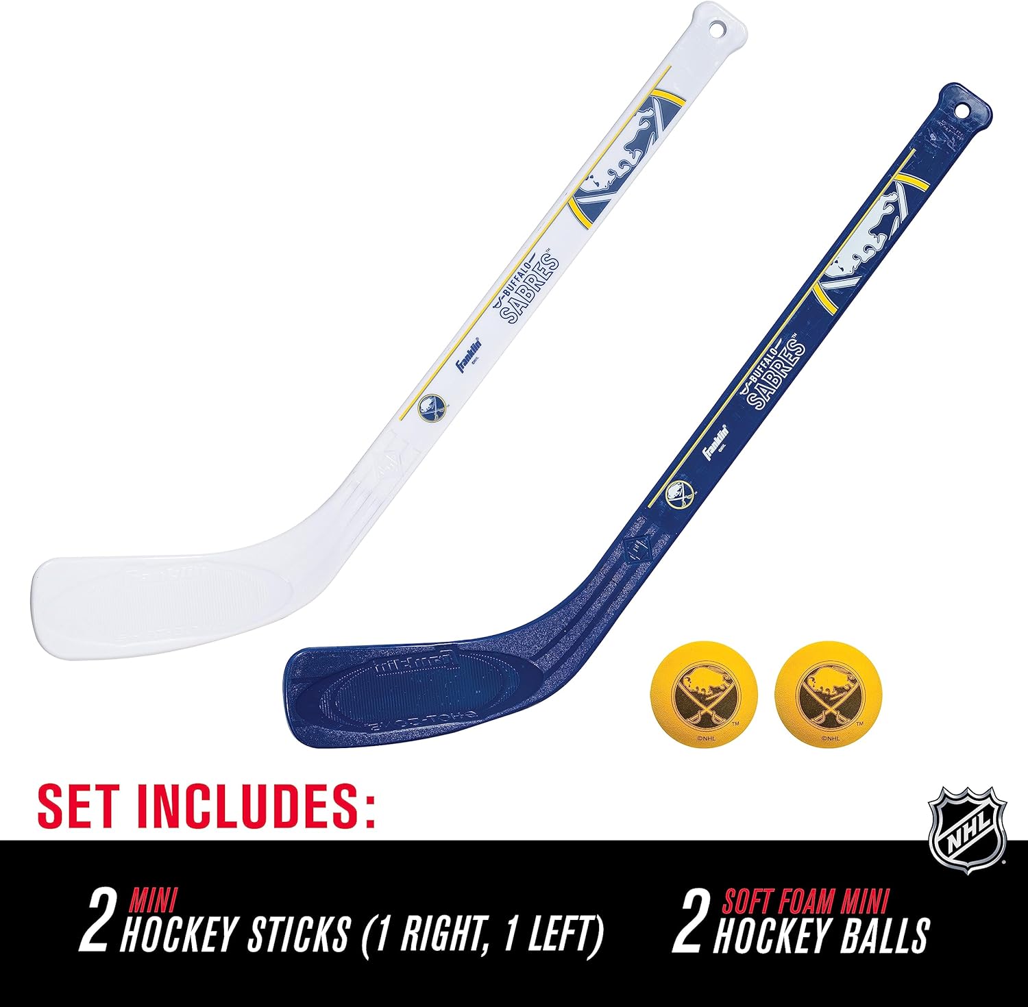 Franklin Sports NHL Mini Hockey Stick Set - NHL Team Knee Hockey Stick and Ball Set - Two Player Stick Set - Great Toy for Kids