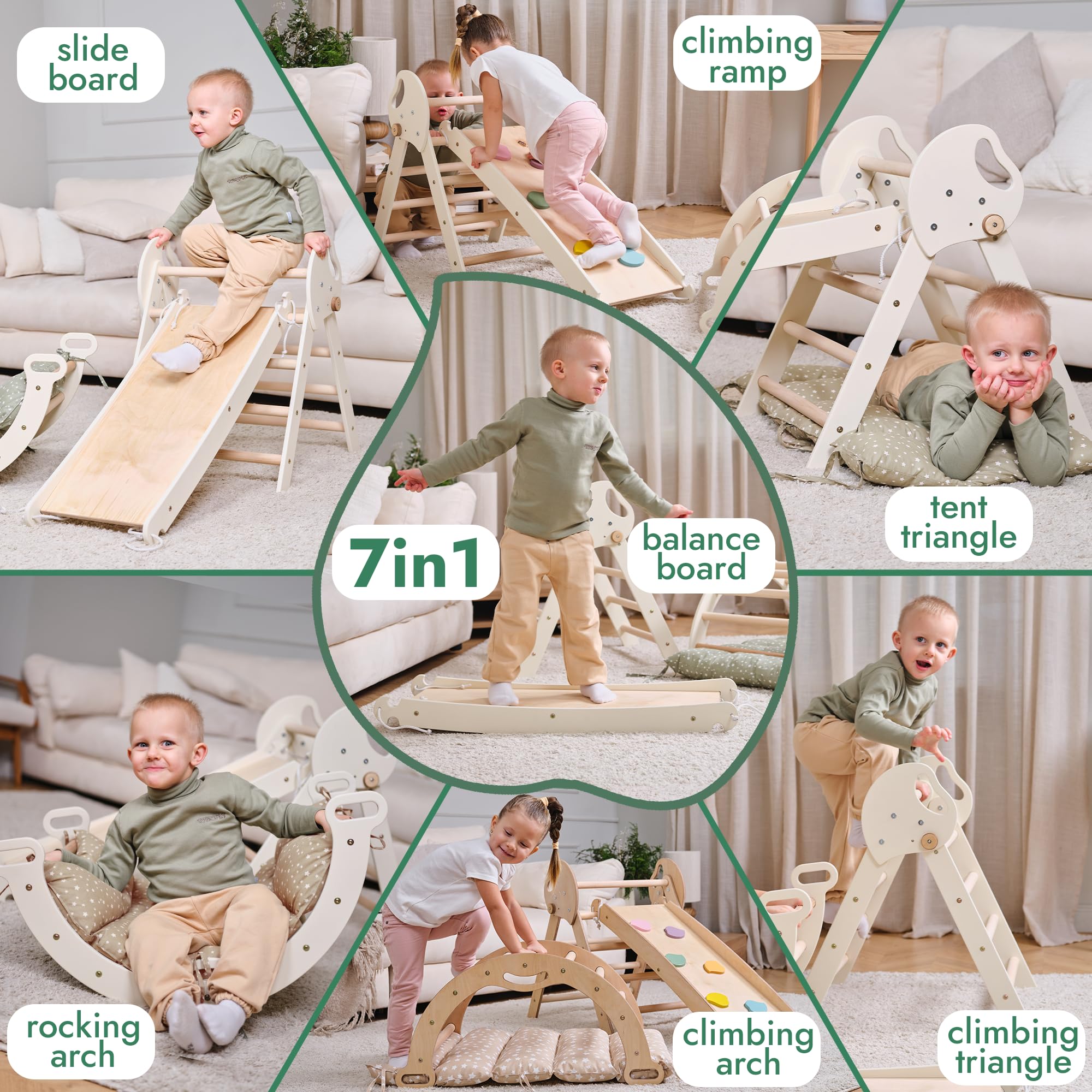 Goodevas Montessori 5 in 1 - Set da arrampicata per interni, con cuscino e scivolo per bambini, parco giochi per interni da 1 a 3 anni