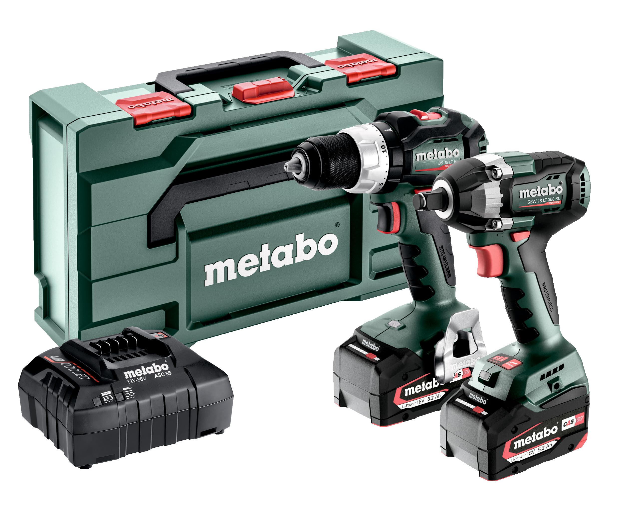 metabo Combo Set 2.9.3 18 V - Akku-Bohrschrauber BS 18 LT BL & Schlagschrauber SSW 18 LT 300 BL - Inkl. 2 LiPOWER Akkupacks 5.2 Ah, Ladegerät und metaBOX 145 L - Brushless Power für Profis