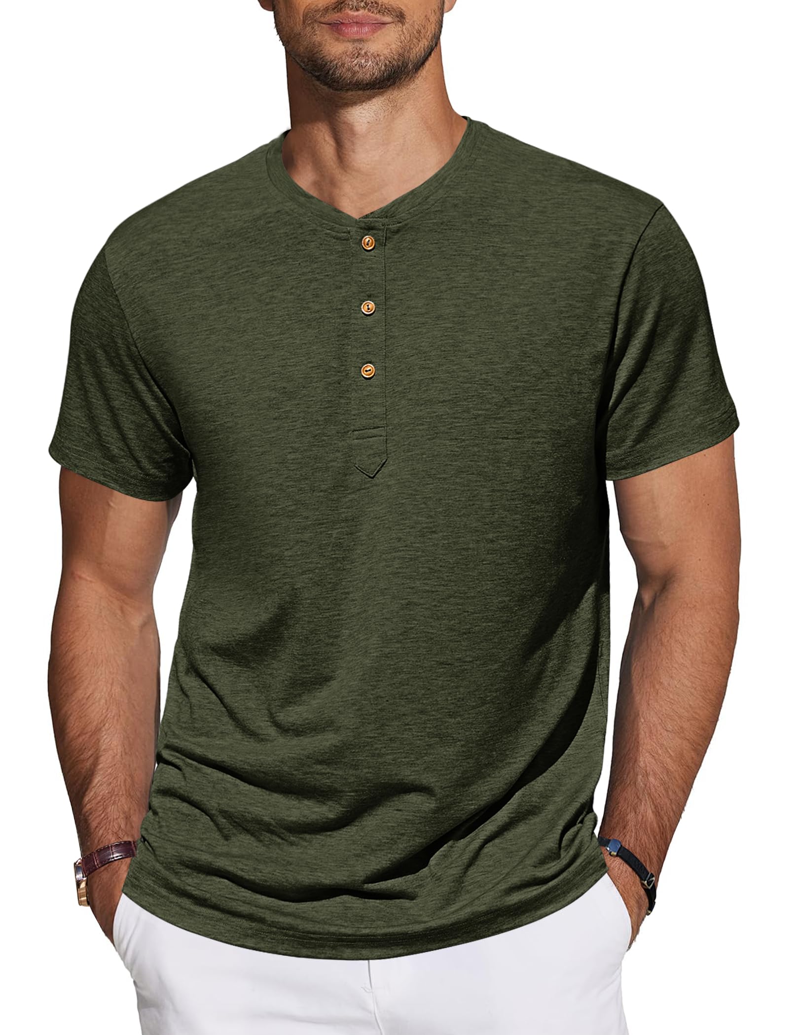 TARAINYA Henley Shirt Herren Baumwolle T-Shirt Kurzarm Sommer Männer mit 3 Knopfleiste M-4XL