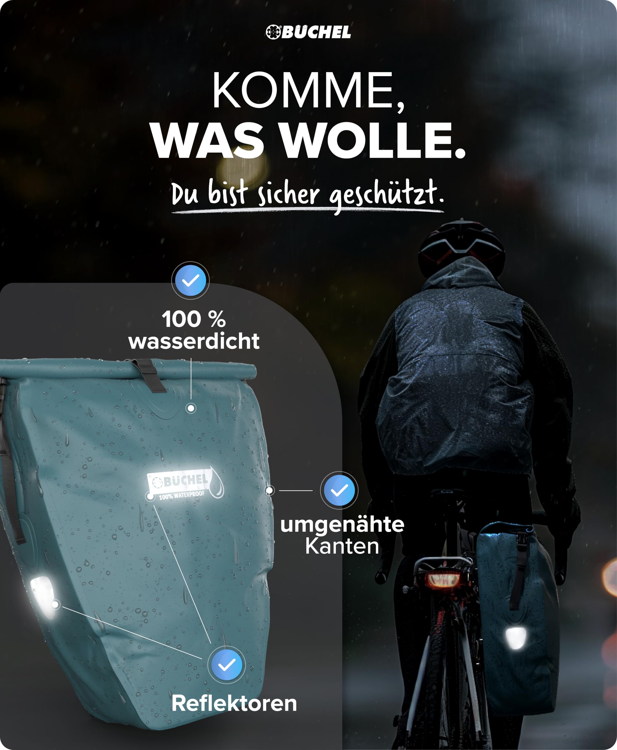 Büchel Alforjas para portaequipajes, 2 Unidades, 25,4 L – 100% Impermeable, con asa y Correa para el Hombro, Bolsa para Bicicleta, Bolsa para portaequipajes, Bolsas traseras para Bicicleta