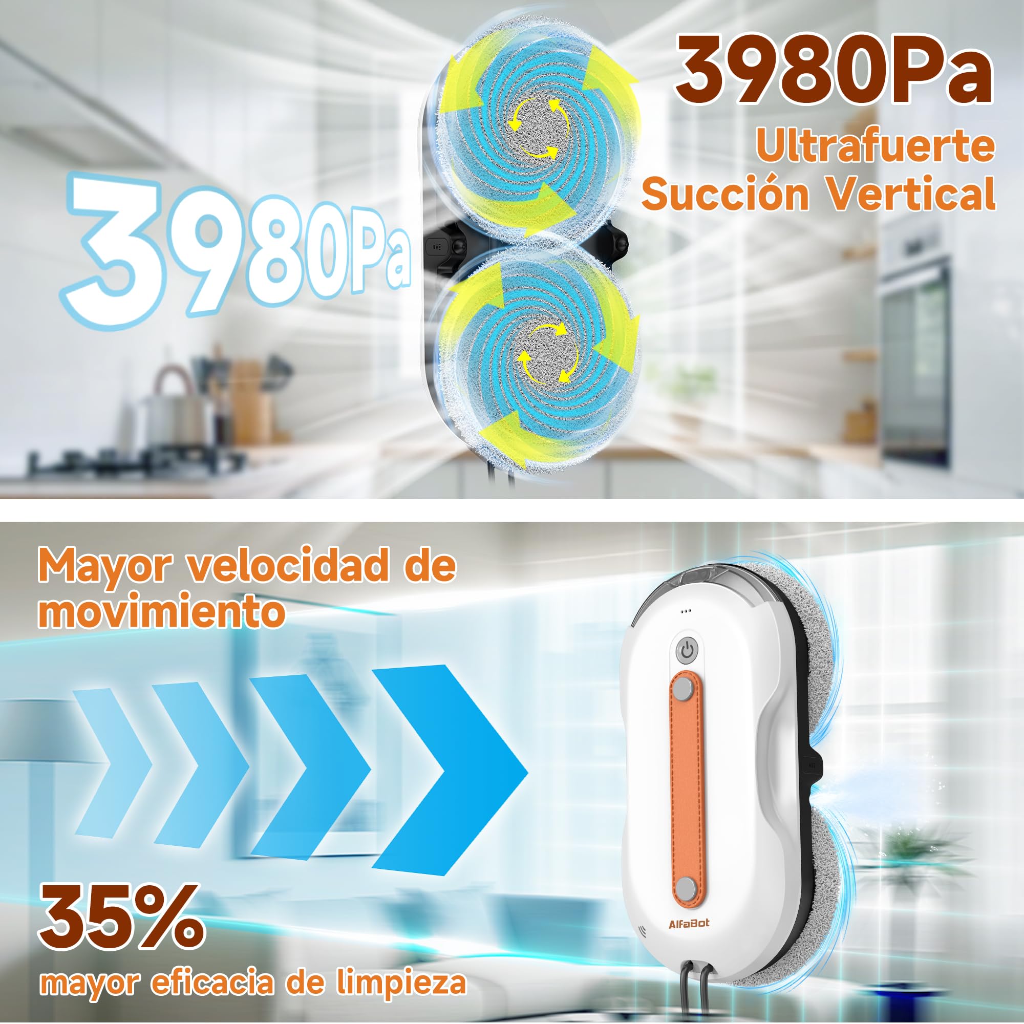 AlfaBot X7 Pro – Robot Limpiaventanas Inteligente - Limpieza sin Rayas para Cristales, Azulejos y Superficies Lisas • Rociado Bilateral • Tanque de Agua Grande