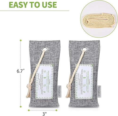 Miniatura 9 de CLEVAST Paquete de 6 bolsas purificadoras de aire de carbón de bambú (6 x 2.12 oz), absorbente de olores natural activado para el hogar, desodorante