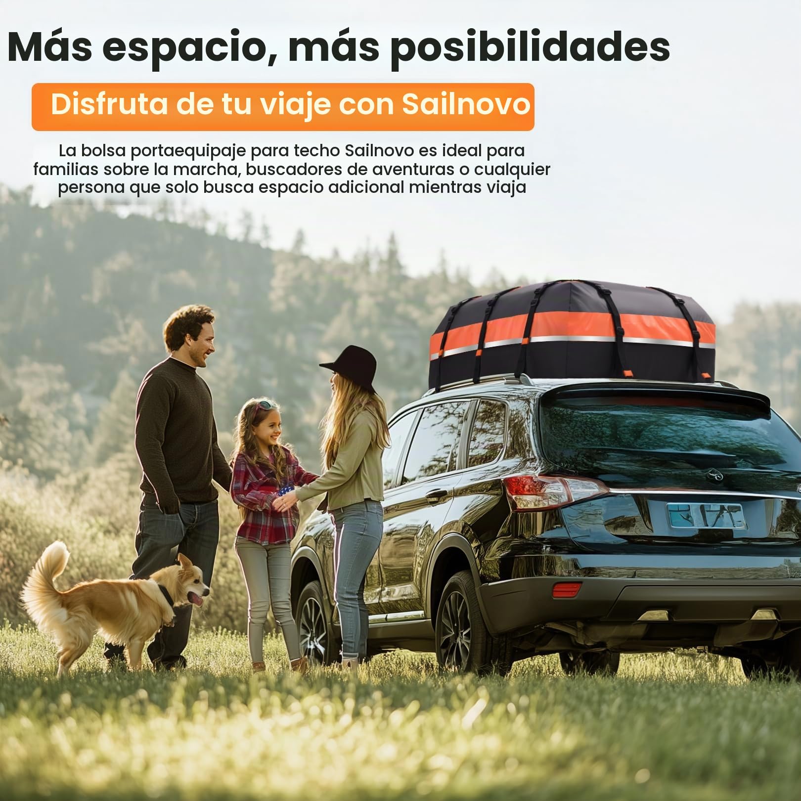 Sailnovo Cofre de Techo para Coche Impermeable y Resistente a la Intemperie, Bolsa de Techo para Viaje con Alfombrilla Antideslizante, 6 Ganchos de Puerta y Candado de Combinación, 595L, PVC 1000D