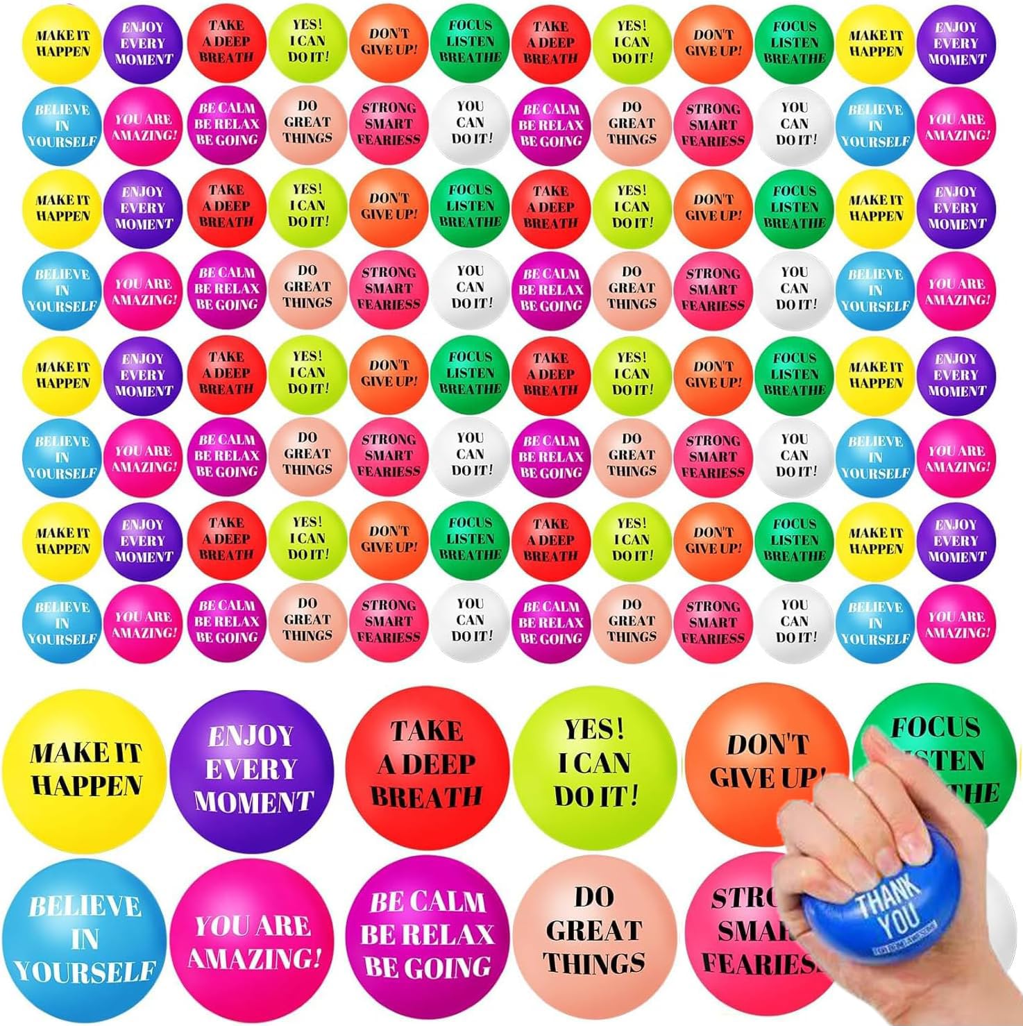 100 Pz Motivacional Pelota Antiestrés Stress Ball 5.5cm 10 Colores