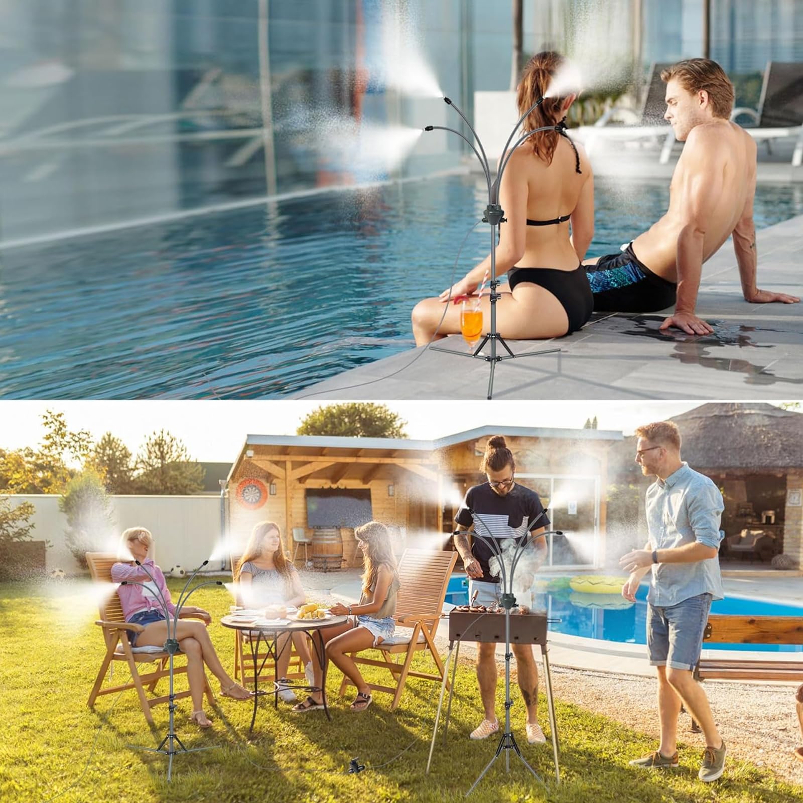 Brumisateur de jardin réglable et portable pour refroidissement de piscine, barbecue, eau d'enfant, trépied en acier inoxydable