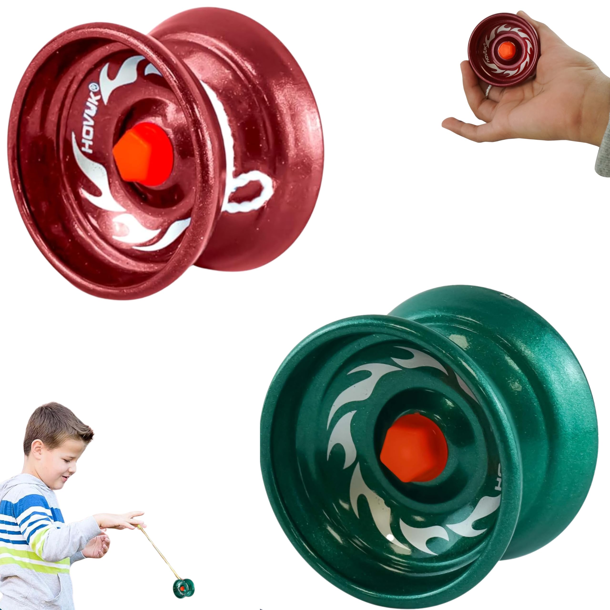 2 Pack Aluminum Alloy YoYos for Beginners - Responsive Tug Return Trick YoYo Set, 5cm Metal YoYo with Extra String, Christmas Toy Gift