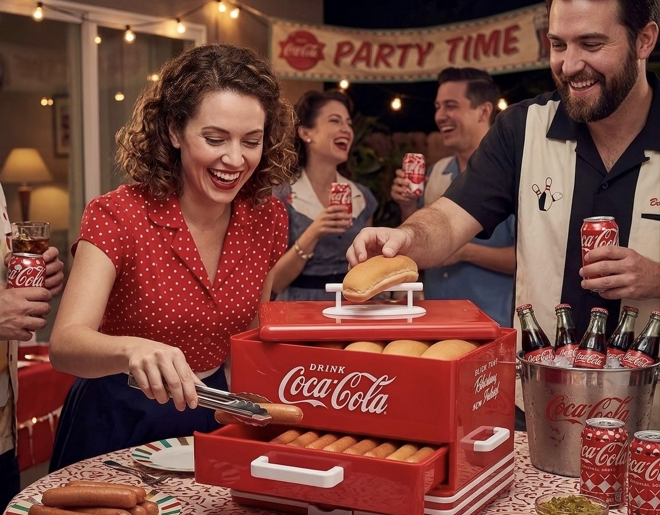 Salco Coca-Cola Hot Dog Maker – Steamer e scalda panini in stile Diner, 24 salsicce hot dog e 12 panini capacità, salsicce, verdure, pesce, gnocchi