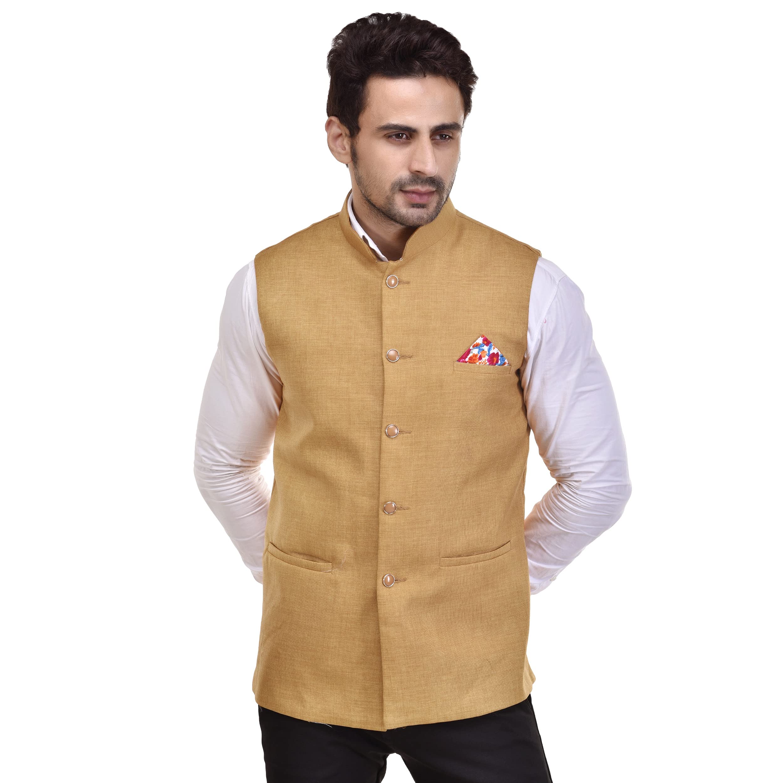 eliq Men's Solid Waistcoat (XL-42, BADAMI)-picture-35