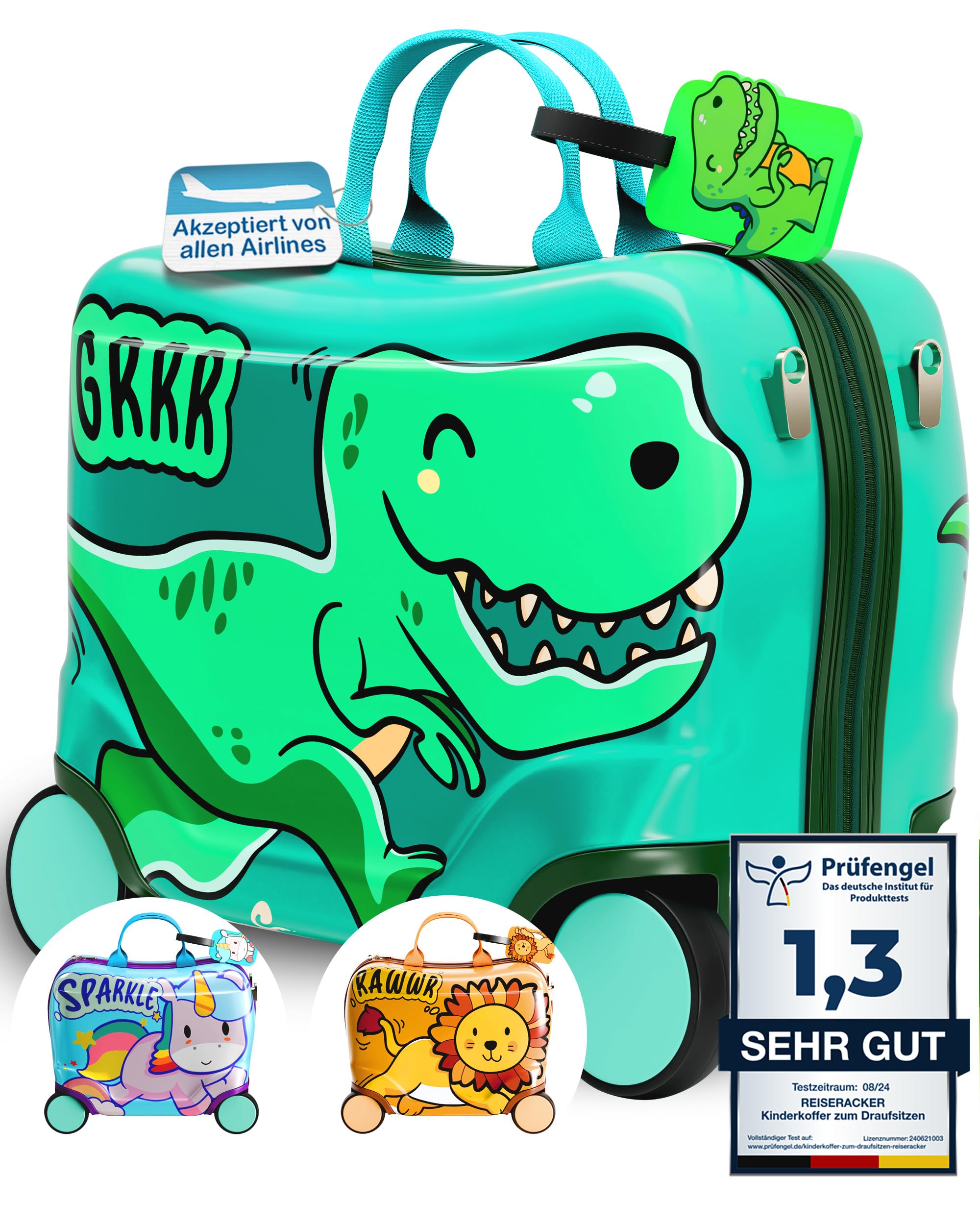 Kinderkoffer zum Draufsitzen als Kinderkoffer Handgepäck & Ersatz für Kindertrolley Jungen - Kinder Reisekoffer für Jungen - Kindergepäck mit Rollen