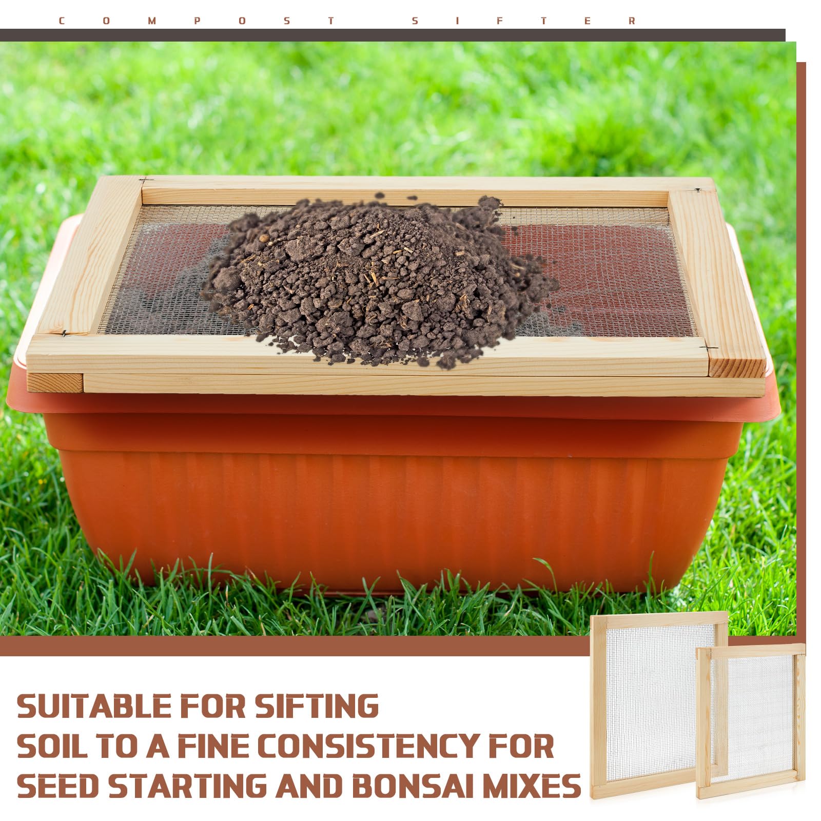 Bokon 2 Pcs Compost Sifter for Gardening, One Large and One Small Size