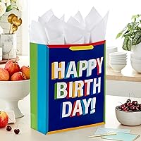 Vista 2 de Hallmark - Bolsa de regalo extra grande de 15 pulgadas para cumpleaños, con papel de seda (Feliz cumpleaños, rojo, azul, amarillo, verde)