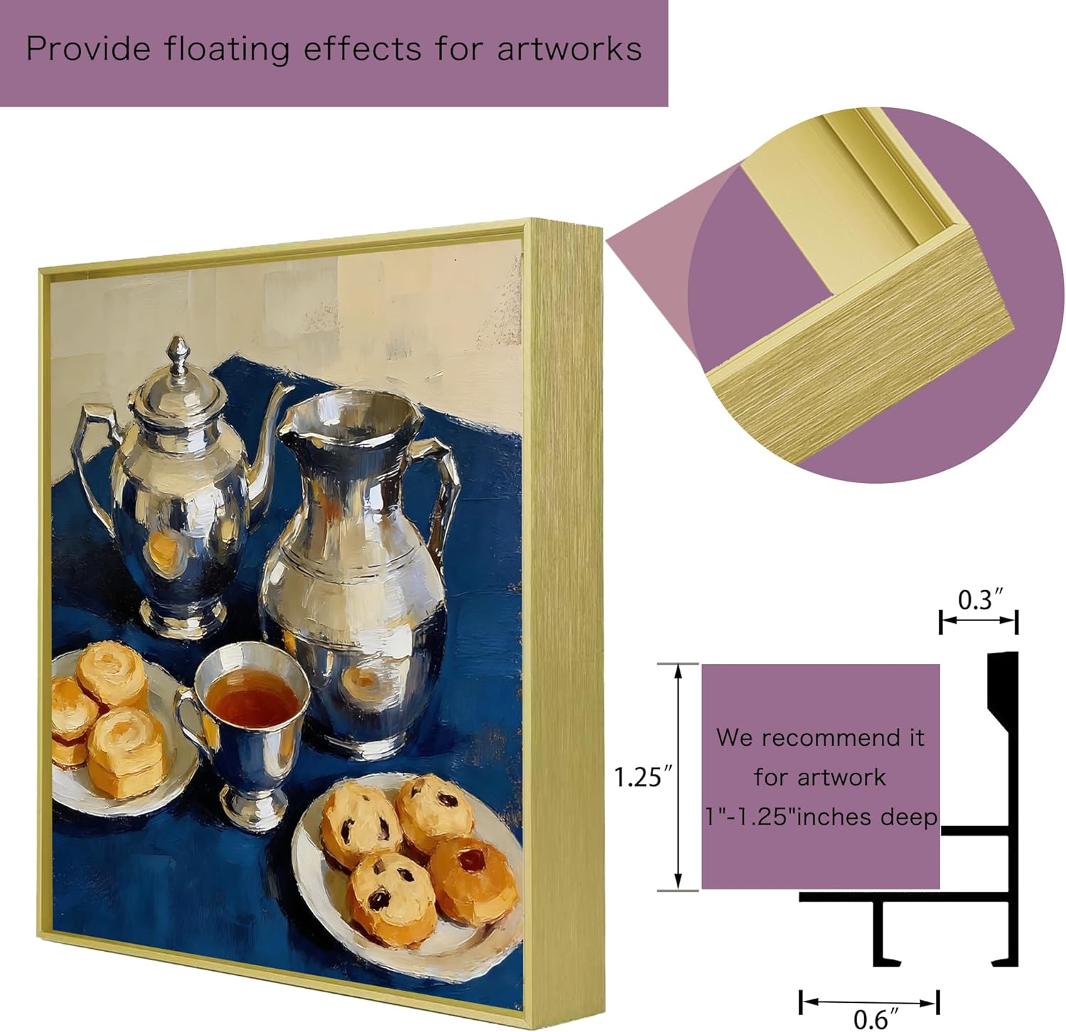 Metal DIY 24x48 Canvas Floater Frame, Frame for 1-1.25" Deep Paintings, Canvas Floating Frames (24x48,Light Gold)