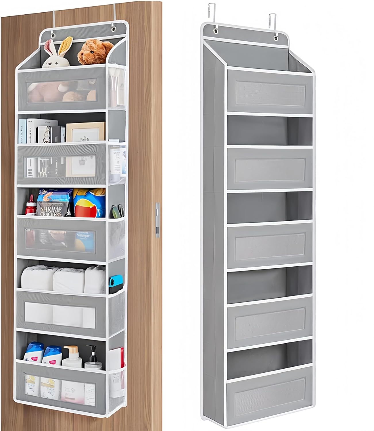 Over the Door Organizer, Large Capacity Closet Door Hanging Organizer with 5 Bins 10 Side Pockets, Hanging Bathroom and Bedroom Organizer for Bedroom, Bathroom, Pantry, Nursery
