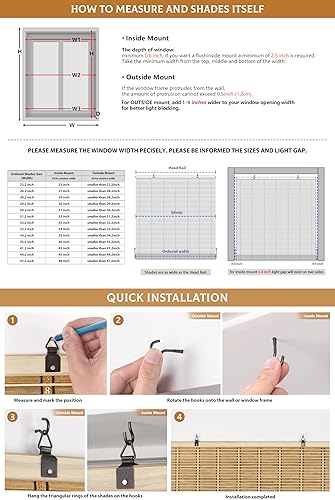 Miniatura 6 de LazBlinds Persianas de bambú sin cordón, persianas enrollables de bambú para ventanas, cortinas colgantes con filtro de luz, persianas de bambú para