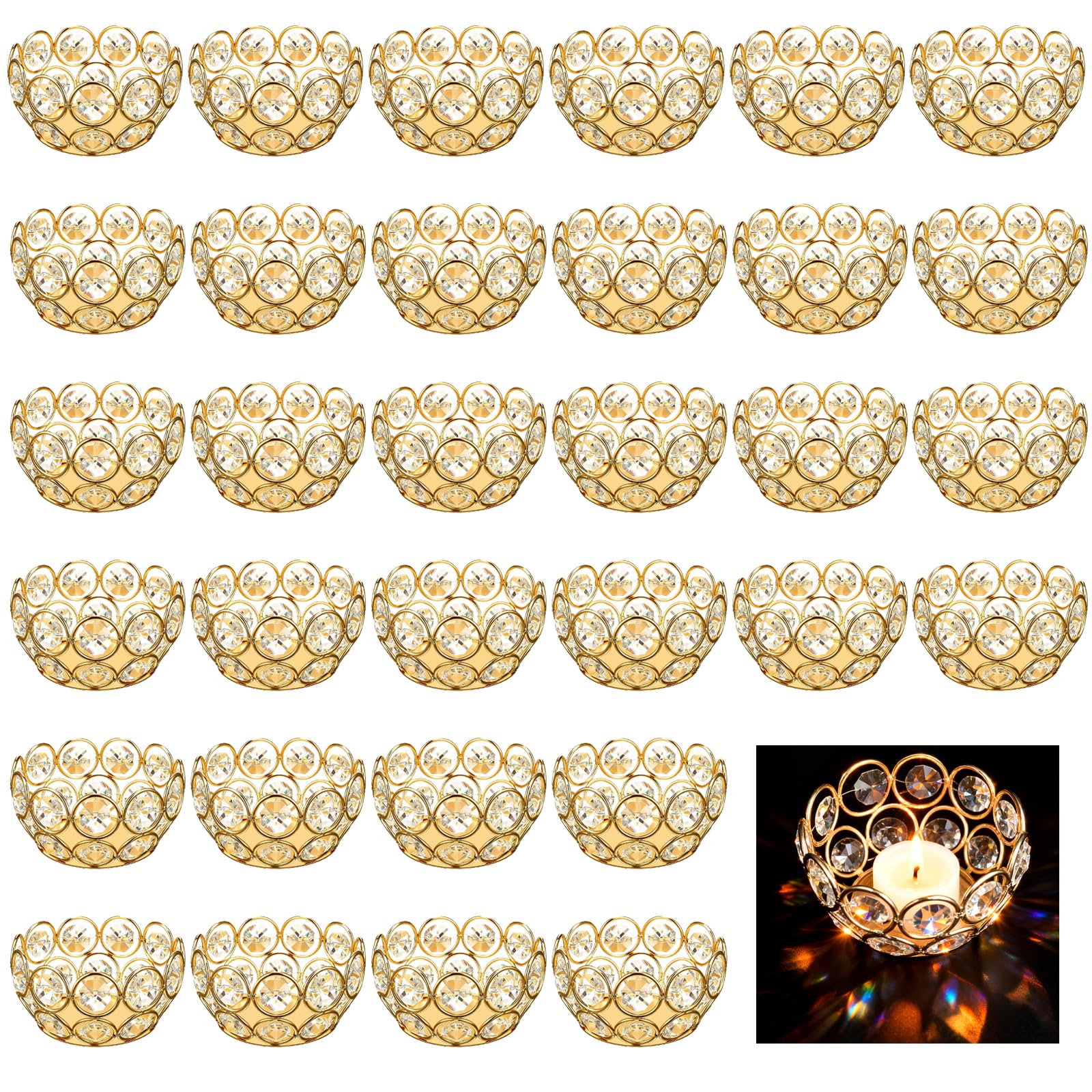 Teelichthalter, goldfarben, Kristall-Votivkerzenhalter für Hochzeit, Party, Zuhause, Tischdekoration, 32 Stück
