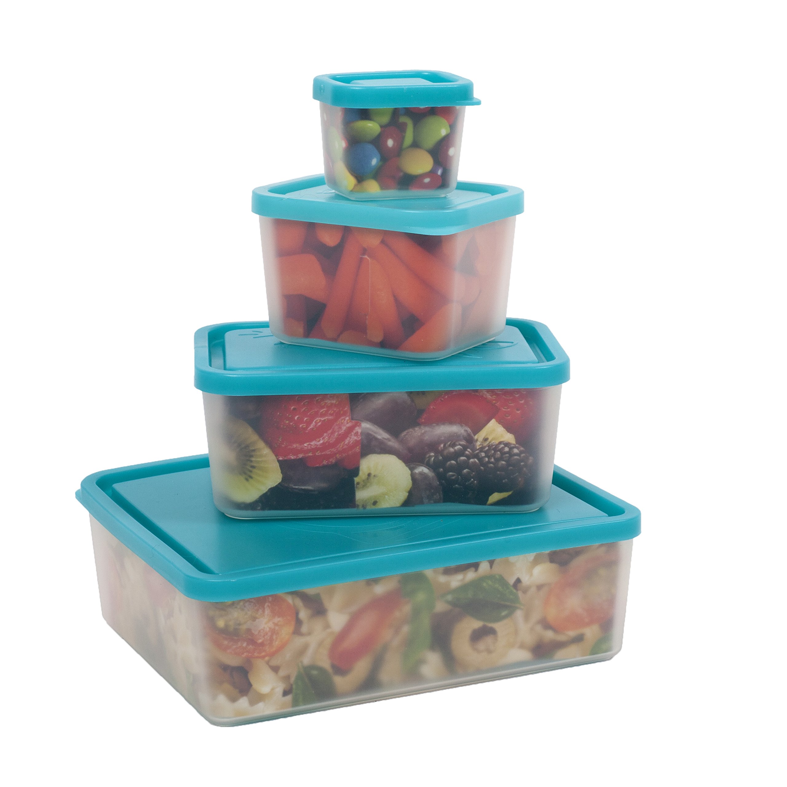Reusable Lunch Containers - Set of 4 Microwave Safe, Meal Prep Stackable Nesting Containers, Pack Food, Snacks & Sauces in Leak Proof Compartments w/Lids, Easy to Clean, Fits in Bags & Bento Boxes