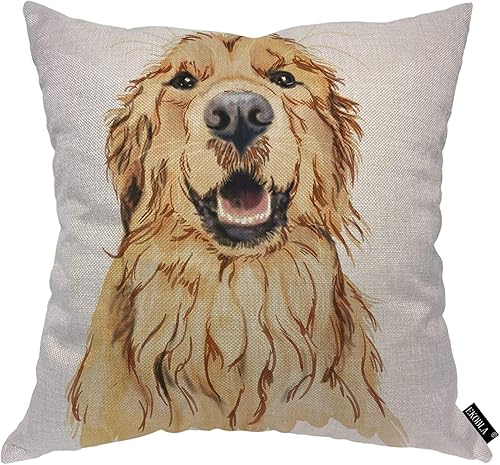 Miniatura 1 de EKOBLA Golden Retriever - Funda de almohada cuadrada para hombres, mujeres, niños, niñas, decoración del hogar, algodón, lino, 18 x 18 pulgadas