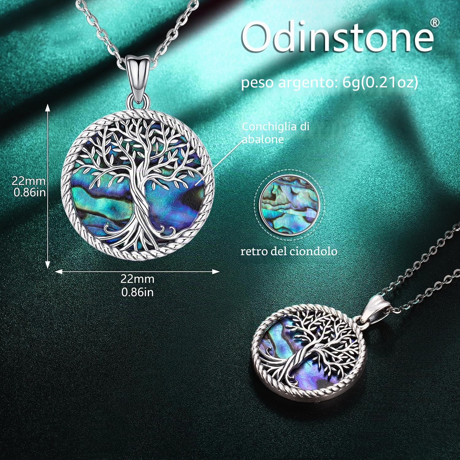 Odinstone Collana Albero della Vita Argento 925 Ciondolo Famiglia Cuore Collana per Mamma Gioielli Donna Regali per Figlio Figlia