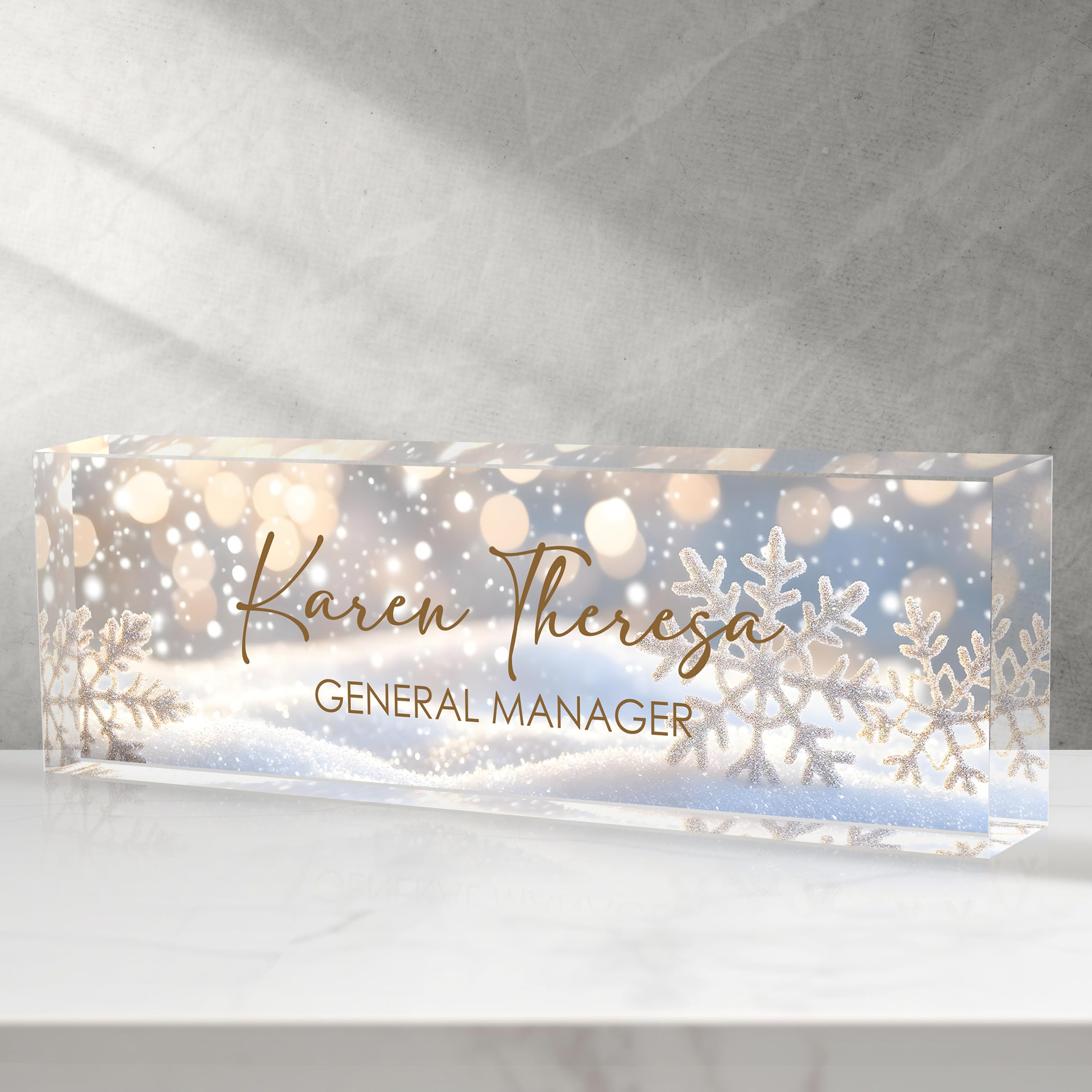 Custom Office Name Plate, Personalized Gifts for Women &amp; Men, Appreciation Gifts for Employees, Office Desk Accessory (Shining Snowflake)