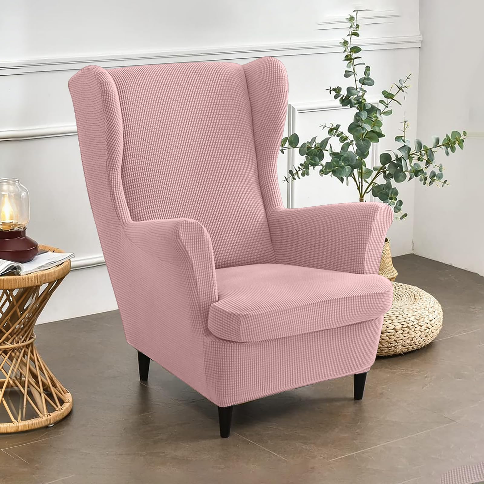 Bocguy Wingback Chair Covers – 2-Piece Stretch Wing Chair Cushion Sofa Slipcover, Removable Velvet Wing Back Armchair Furniture Protector for Living Room, Bedroom, and Hotel