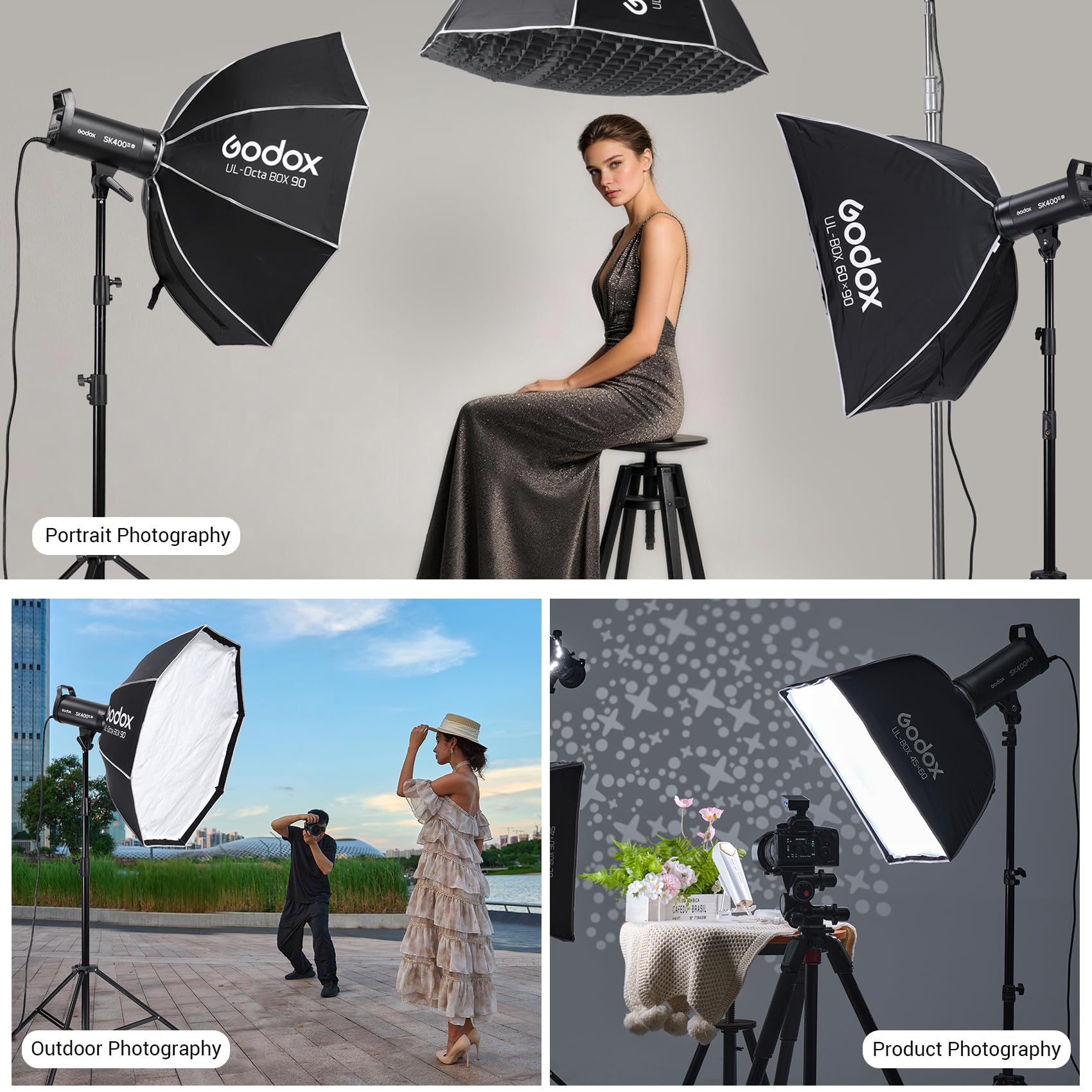 Godox SK400III-V SK400III V 400Ws Flash de Estudio Profesional Strobe | GN58,Tiempo Reciclaje 0.1-1.5s,2.4G Sistema,Montura Bowens con Lámpara Modelado LED 10W para Rodaje, Fotografía