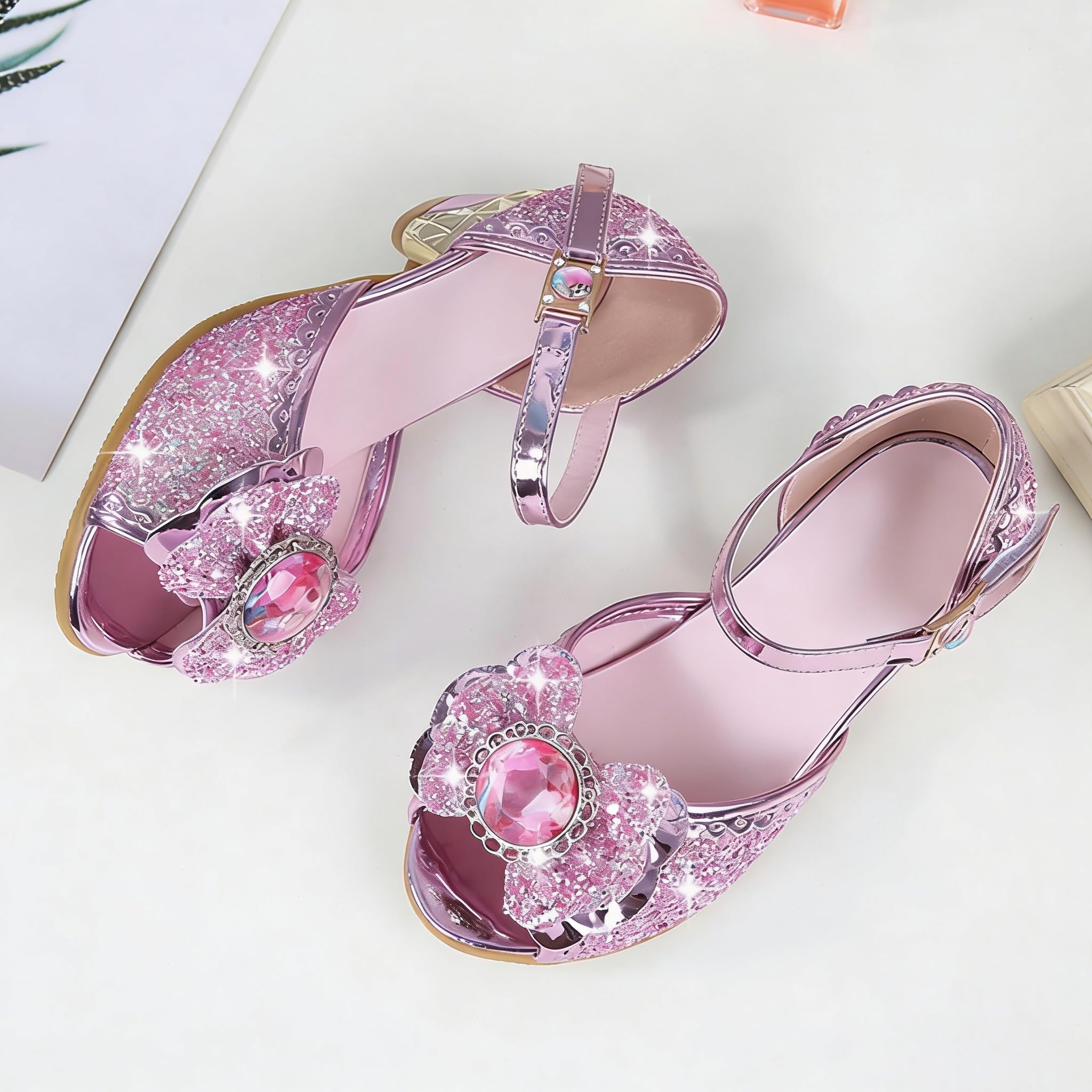 Scarpe Glitterate con Tacchi per Ragazza Sandali con Paillettes Cosplay Scarpe Carnival Princess Danza Matrimonio Carnevale Compleanno Festa