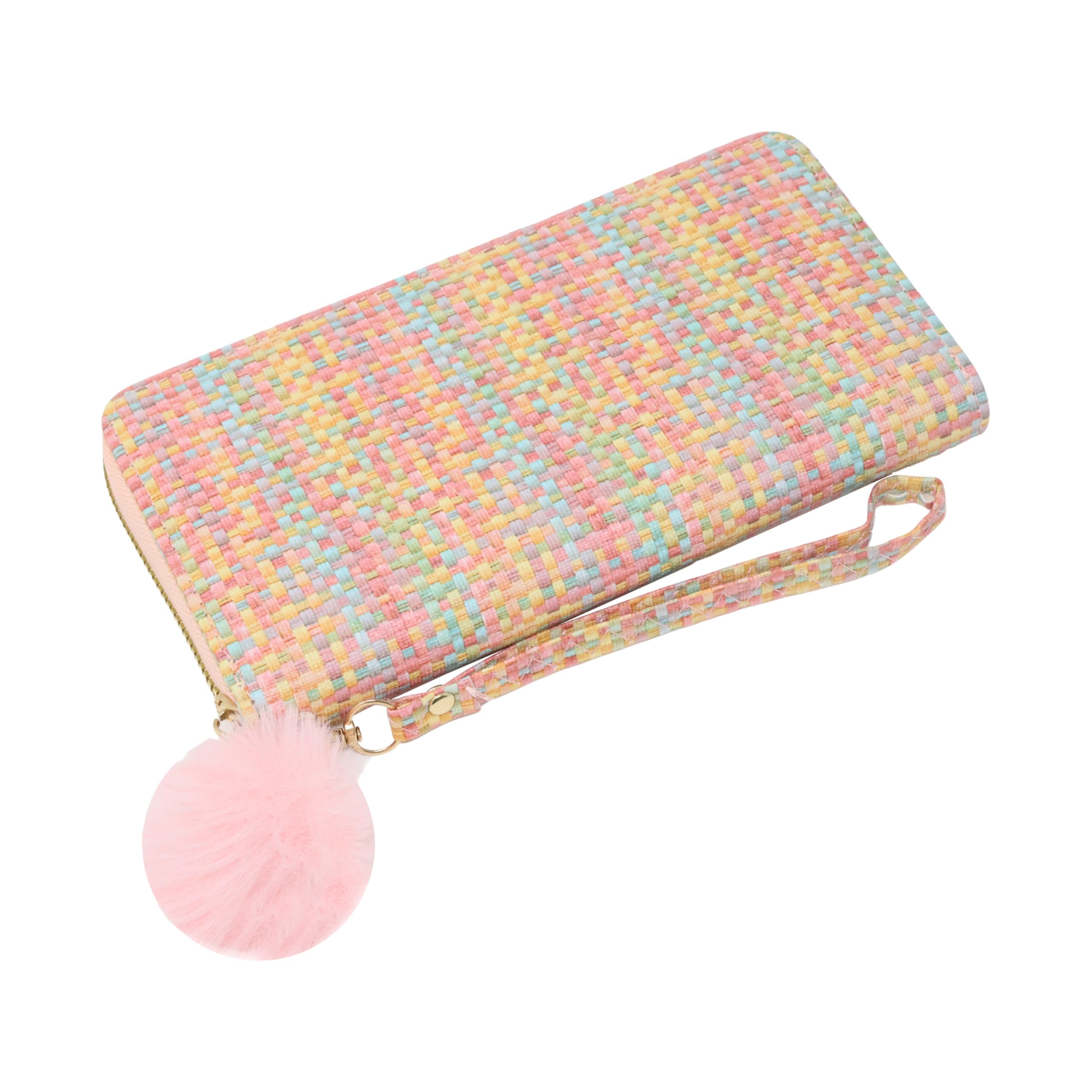 yueton 1 Pack Women Hand Wrist Type Straw Clutch Bag Boho Purse Cute Colorful Wallet Fashion Summer Beach Handbag with Zipper and Wristlet