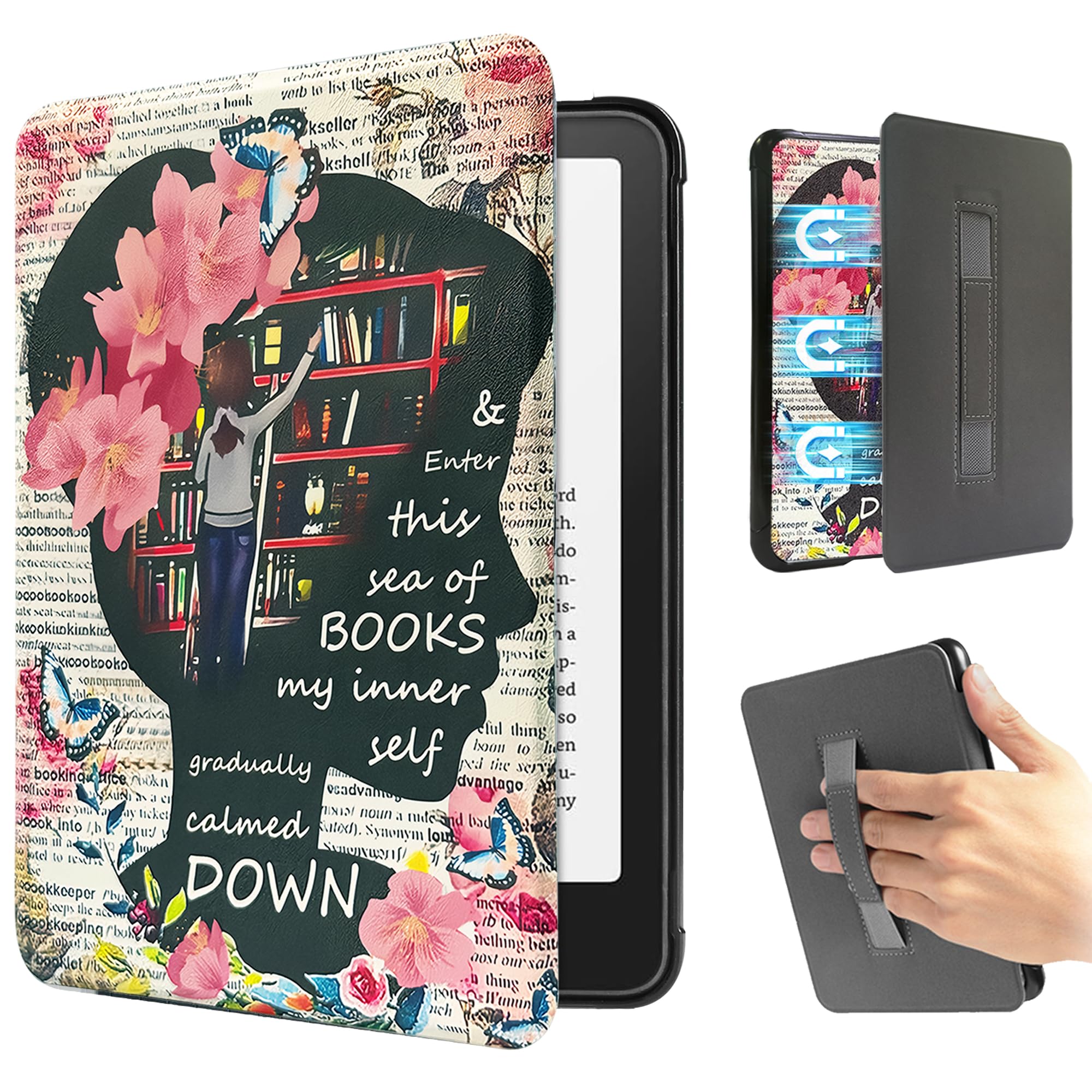 SCSVPN Magnetic Case for 6 inch Kindle 11th Gen 2024/2022 with Hand Strap | Strong Magnetic Back Attachment, Hand Strap, Auto Sleep/Wake, Lightweight PU Leather Cover fits Kindle Model RS23CV/C2V2L3
