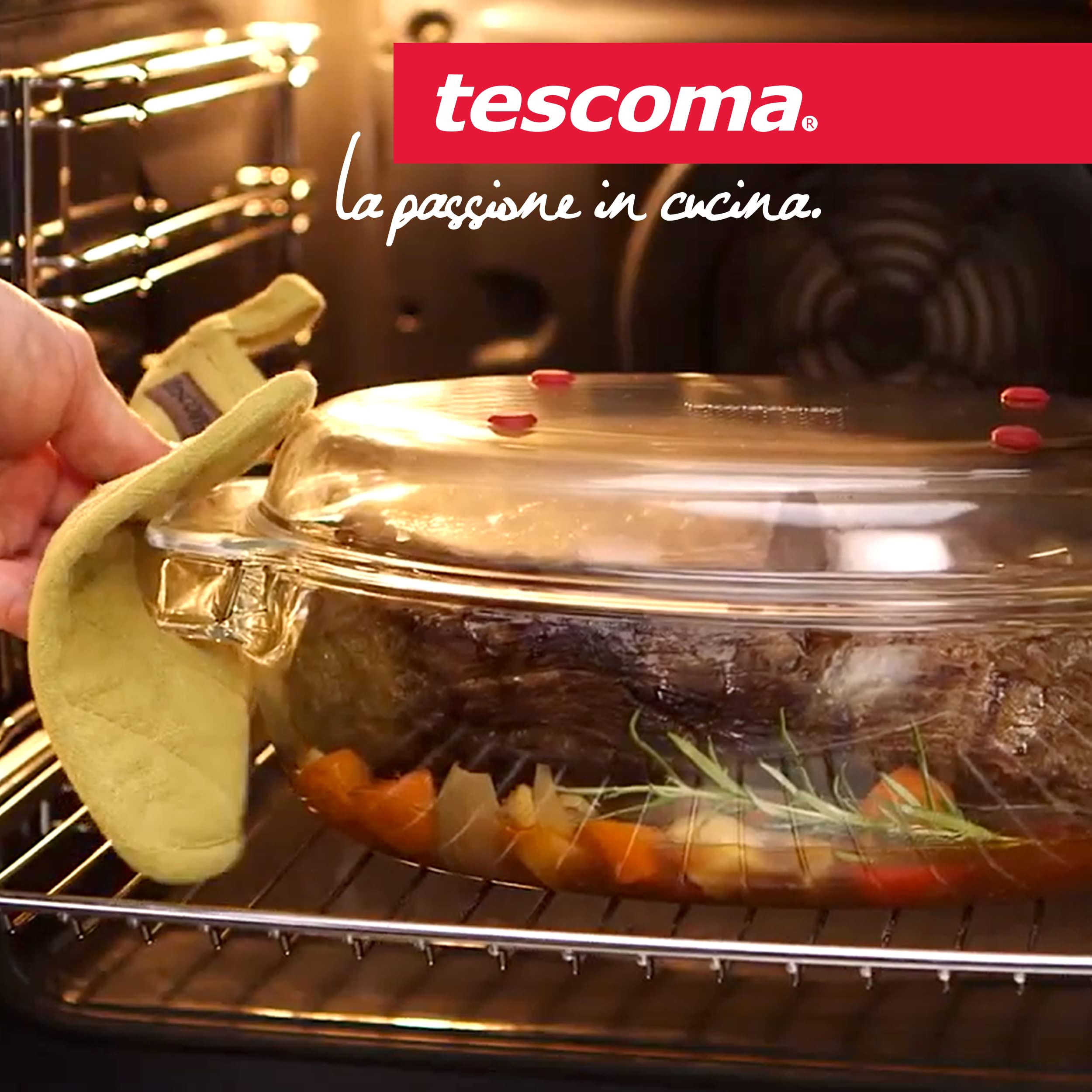 Tescoma 629090 Rostiera in vetro rettangolare con coperchio, 40x26 cm