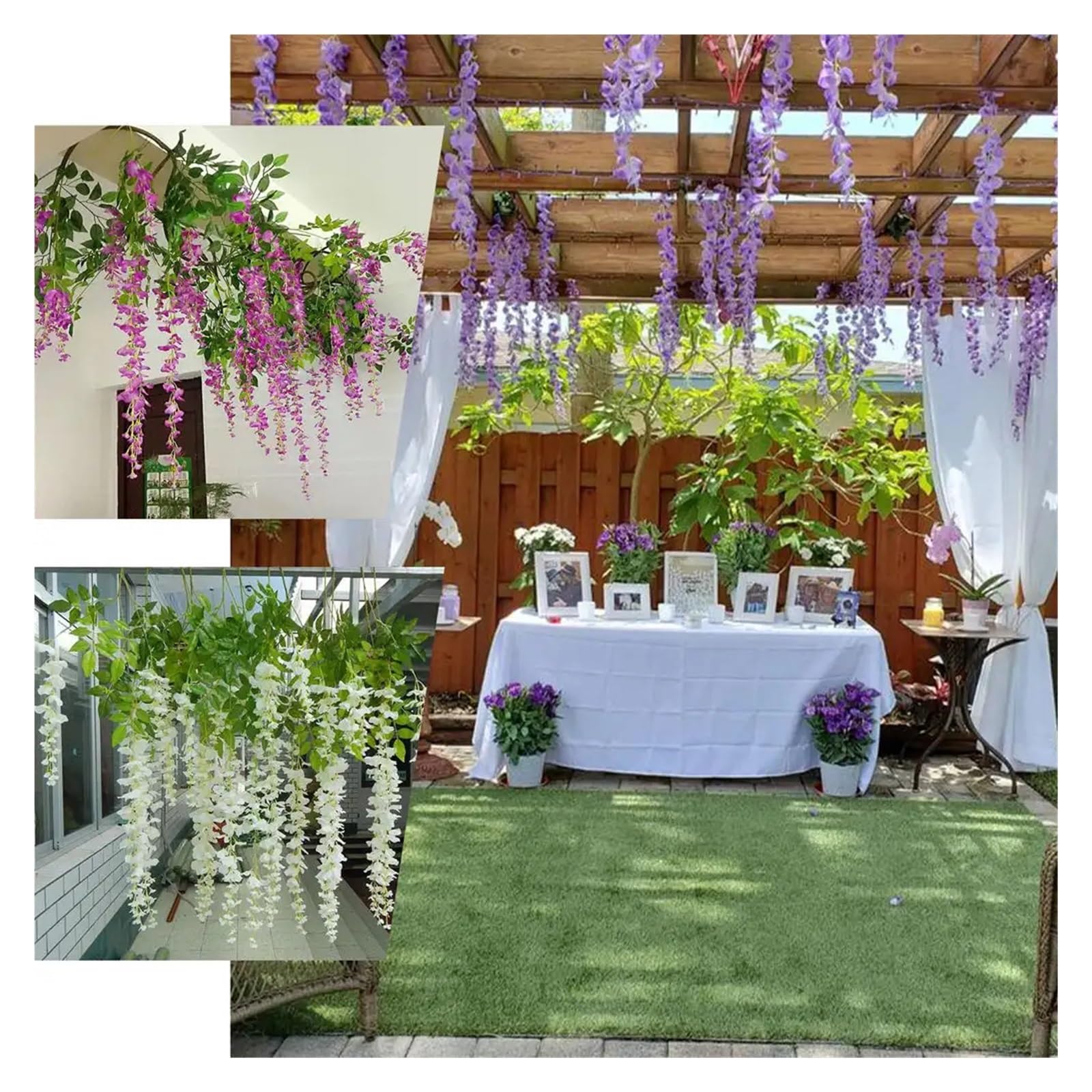 12 sztuk sztuczne kwiaty wisterii sznurek wisząca girlanda na zewnątrz ślub ogród dekoracja łukowa dekoracje domowe na przyjęcie sztuczny kwiat(White)