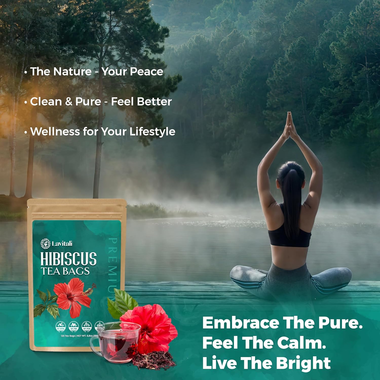 Lavitali, Hibiscus Tea Bags | 60 bags, 100% Pure Herbal Tea | Caffeine-Free, Antioxidant-Rich, Eco-Friendly Filter Bags | Daily Natural Botanical, Hot or Iced Floral Infusion - Image 8
