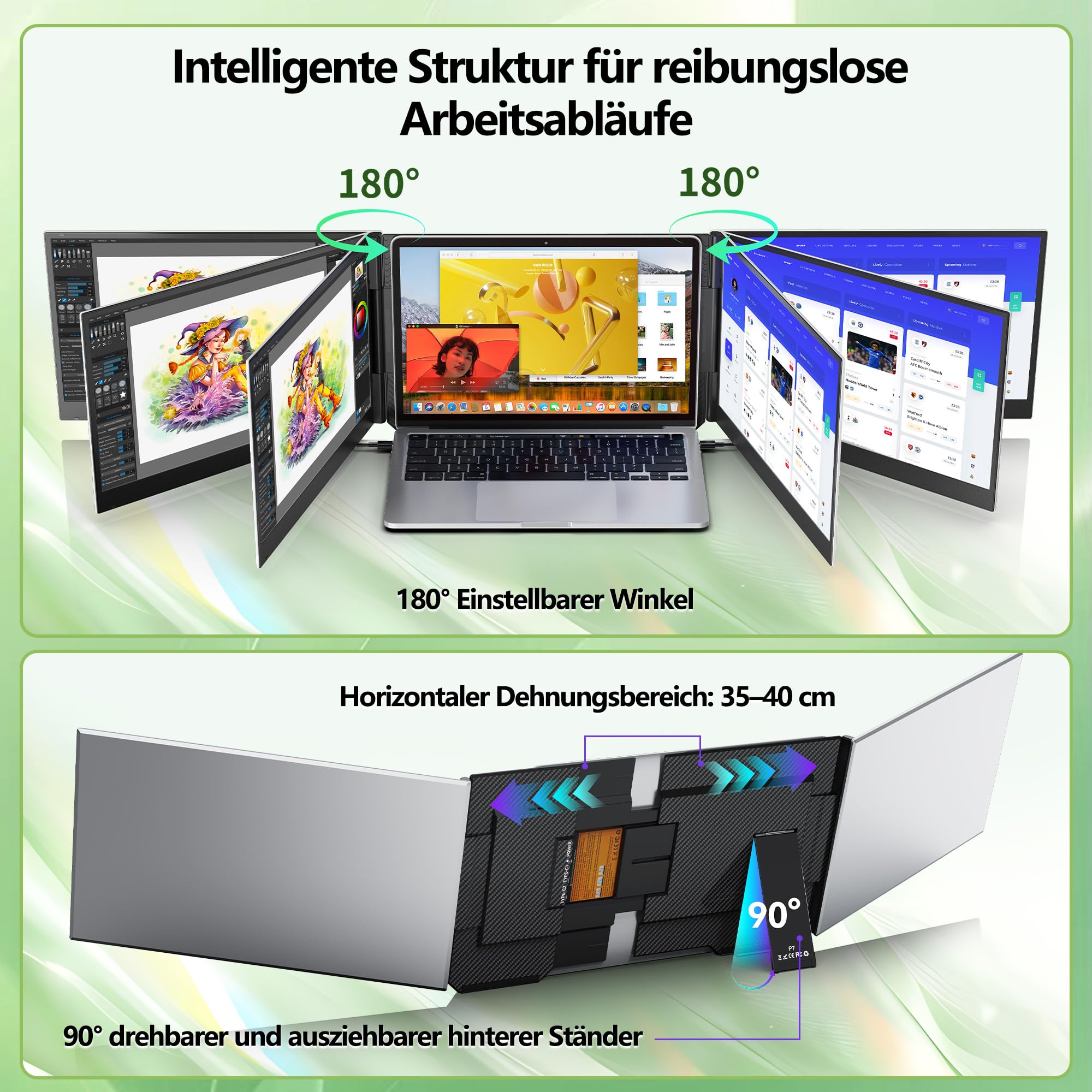 Laptop Screen Extender, 15,6" FHD Laptop Monitor, 1080P Triple Monitor, Screen Extender per Win/Mac/Chrome