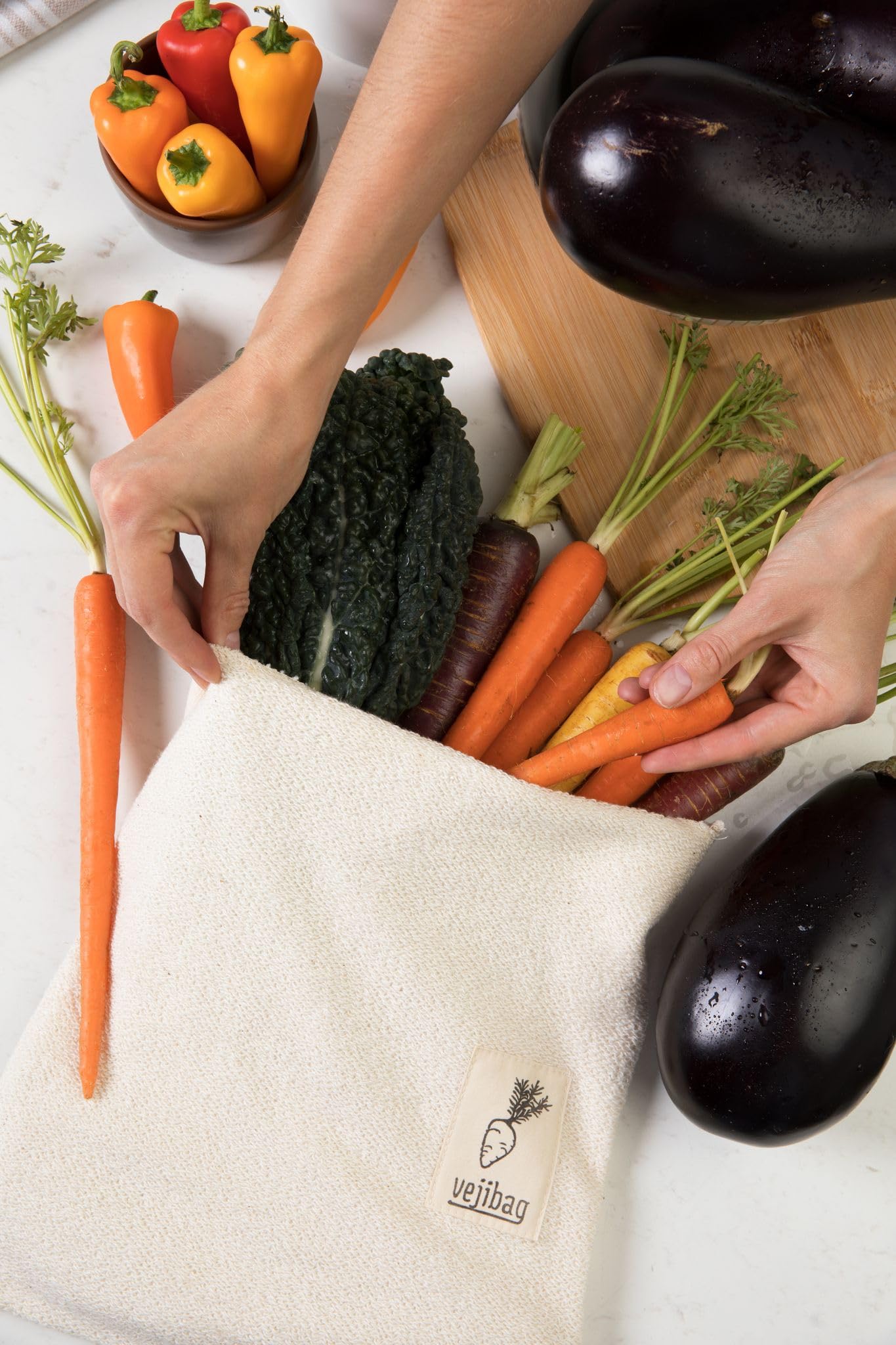 VEJIBAG Standard | Certified Organic Cotton Vegetable Crisper Bags | Produce Bags to Keep Lettuce & Veggies Fresh | Reusable, Eco-Friendly, Biodegradable, Machine Washable/Dryable | Made in USA