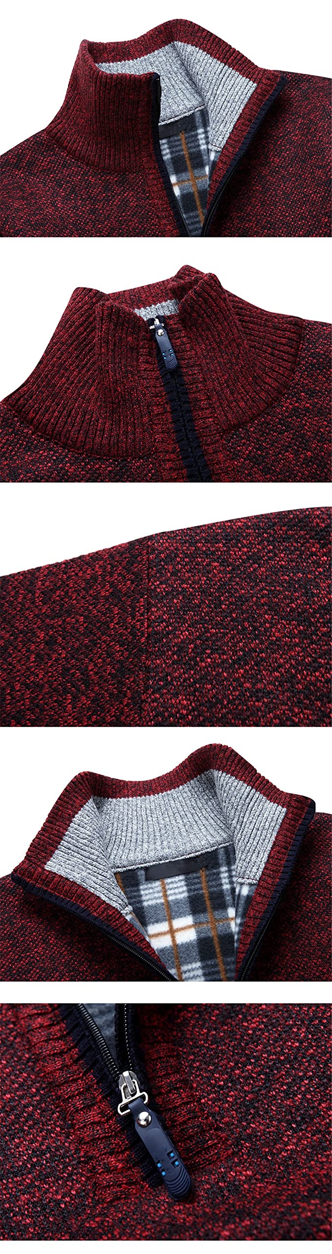 Męski gruby ciepły sweter z dzianiny solidny modny golf swetry pół zamek polar płaszcz, Dark Gray, M