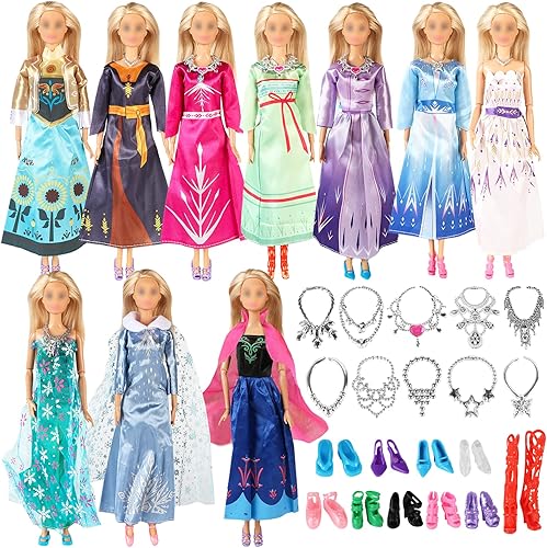 Miniatura 1 de ONEST 30 piezas de ropa y accesorios de muñeca de princesa para muñeca de niña de 11.5 pulgadas, incluye 10 vestidos de princesa, 10 pares de