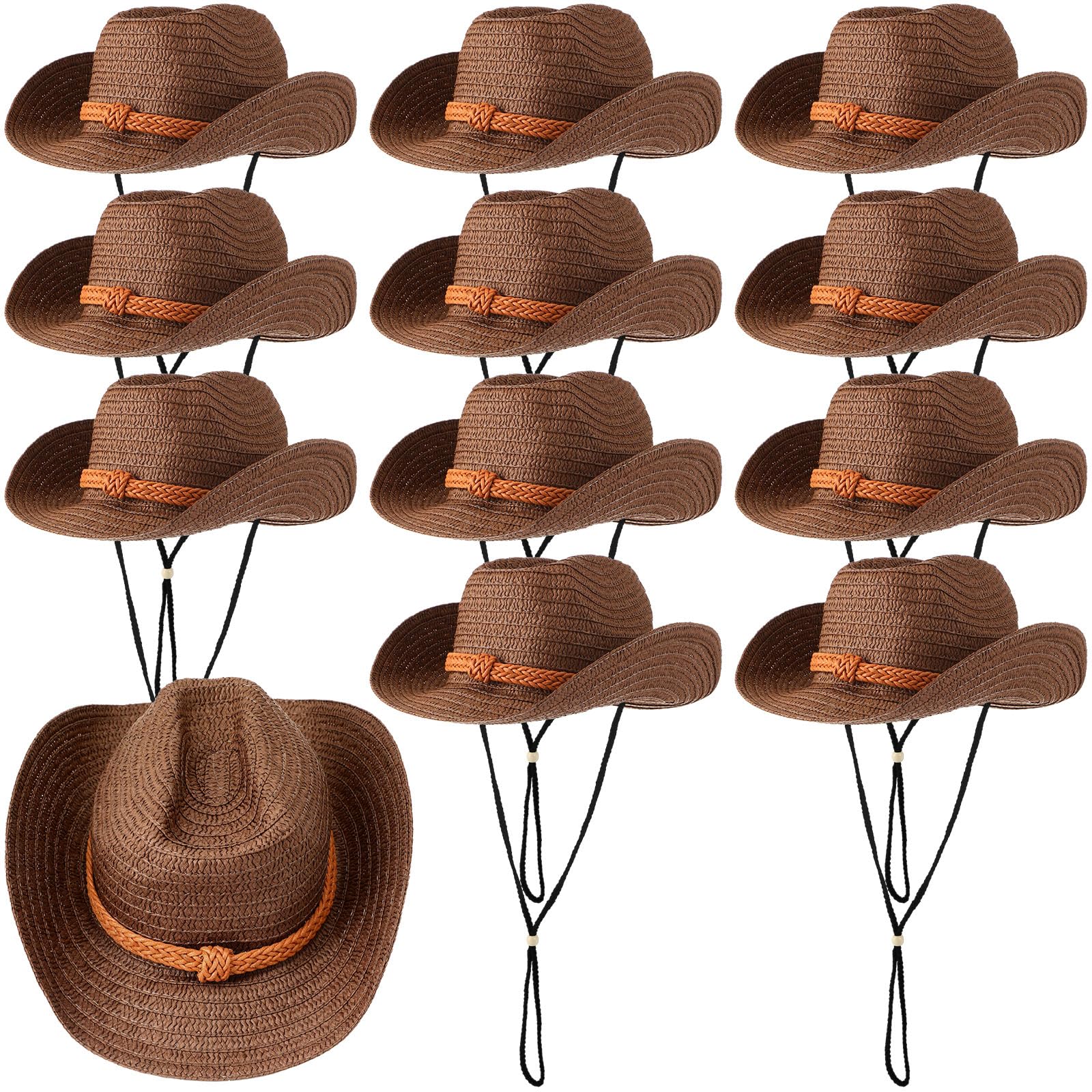 JaGely 12 Pcs Straw Cowboy Hats for Women Men
