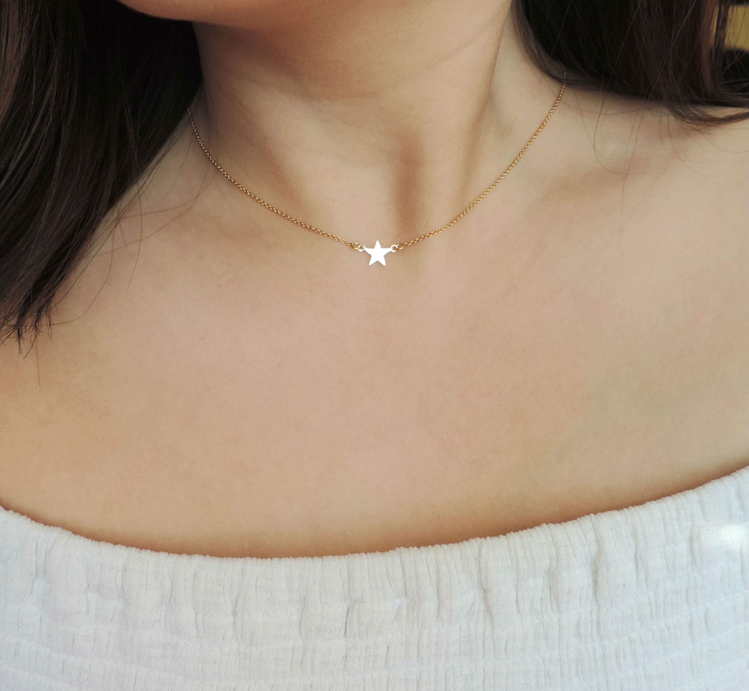 14k Gold Filled Tiny Star Necklace Mini Gold Star Choker