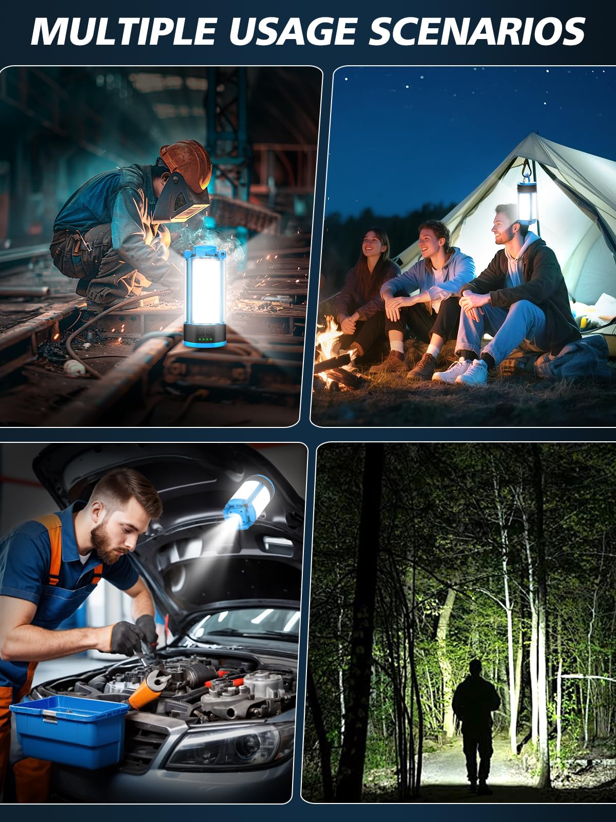 T-SUNiceM Lanterna pieghevole da campeggio ricaricabile, torcia portatile da 10400 mAh, luce da lavoro senza fili con 3 modalità, 4100 lm, luce LED per tenda, per campeggio, escursionismo, pesca