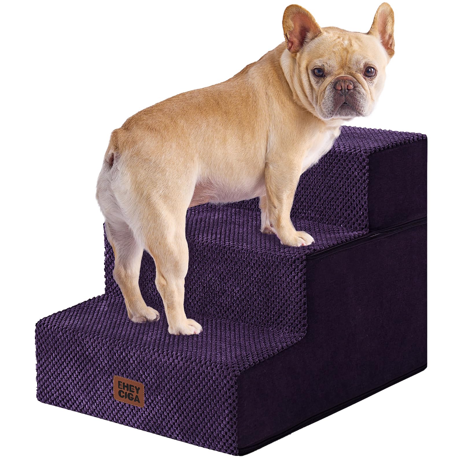 EHEYCIGA Dog Stairs for Small Dogs 13.5" H, 3-Step Dog Steps for Cats, Purple