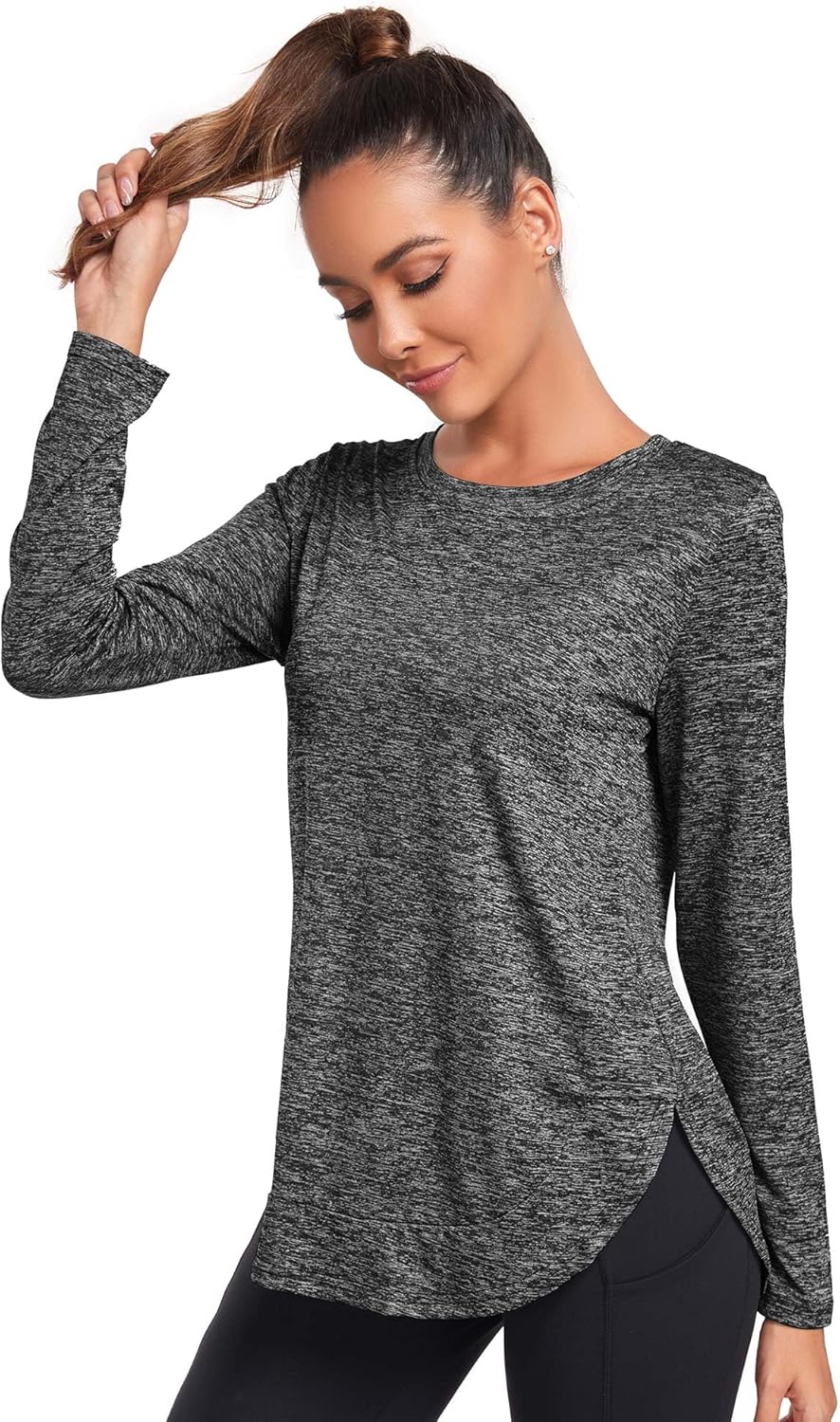 Absttith Women's Long Sleeve Workout Shirts Running Yoga Tops Athletic Sport Tee Side Split - Image 4
