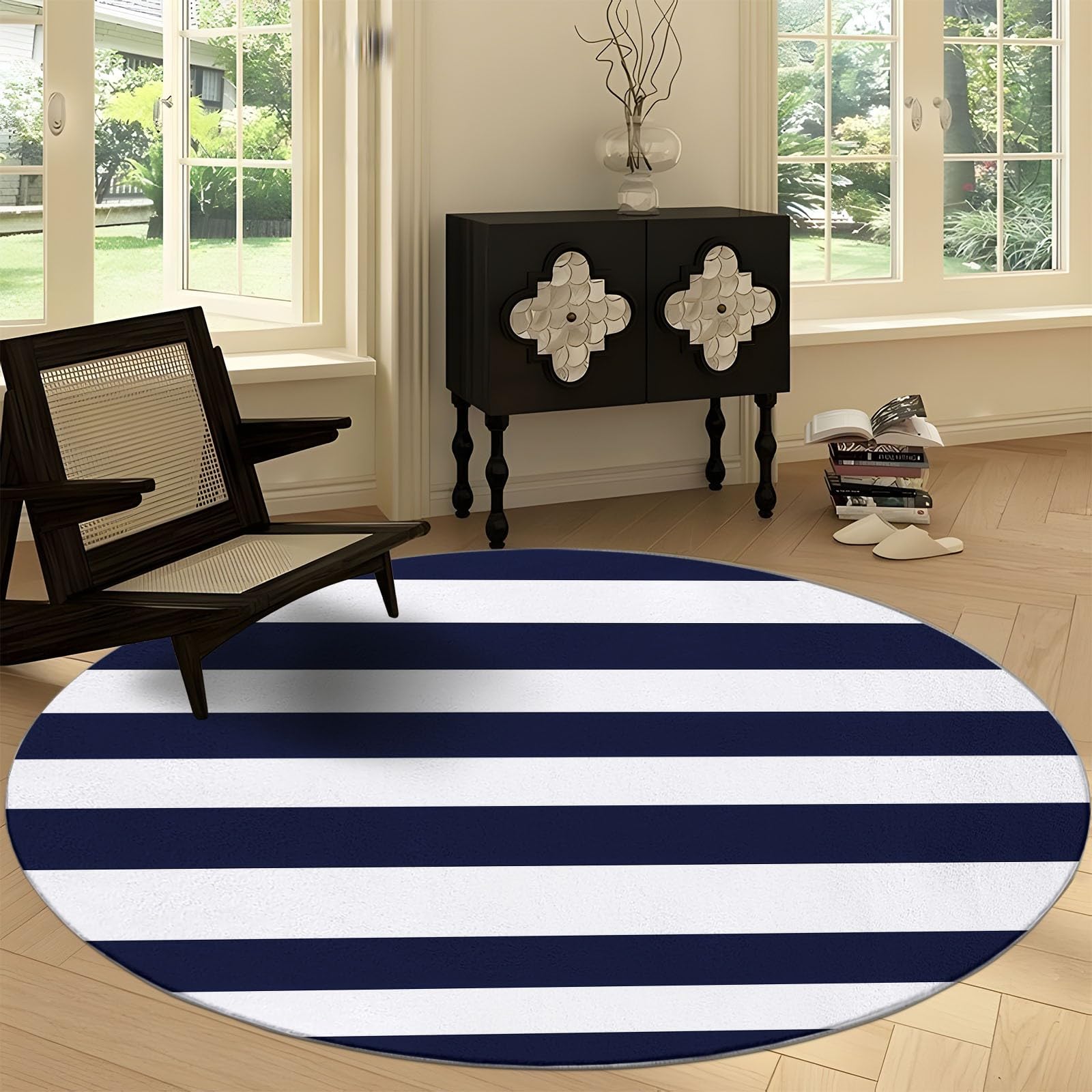 Amazon.com: Washable Round Rugs 7 ft Round Area Rug, Navy Blue and