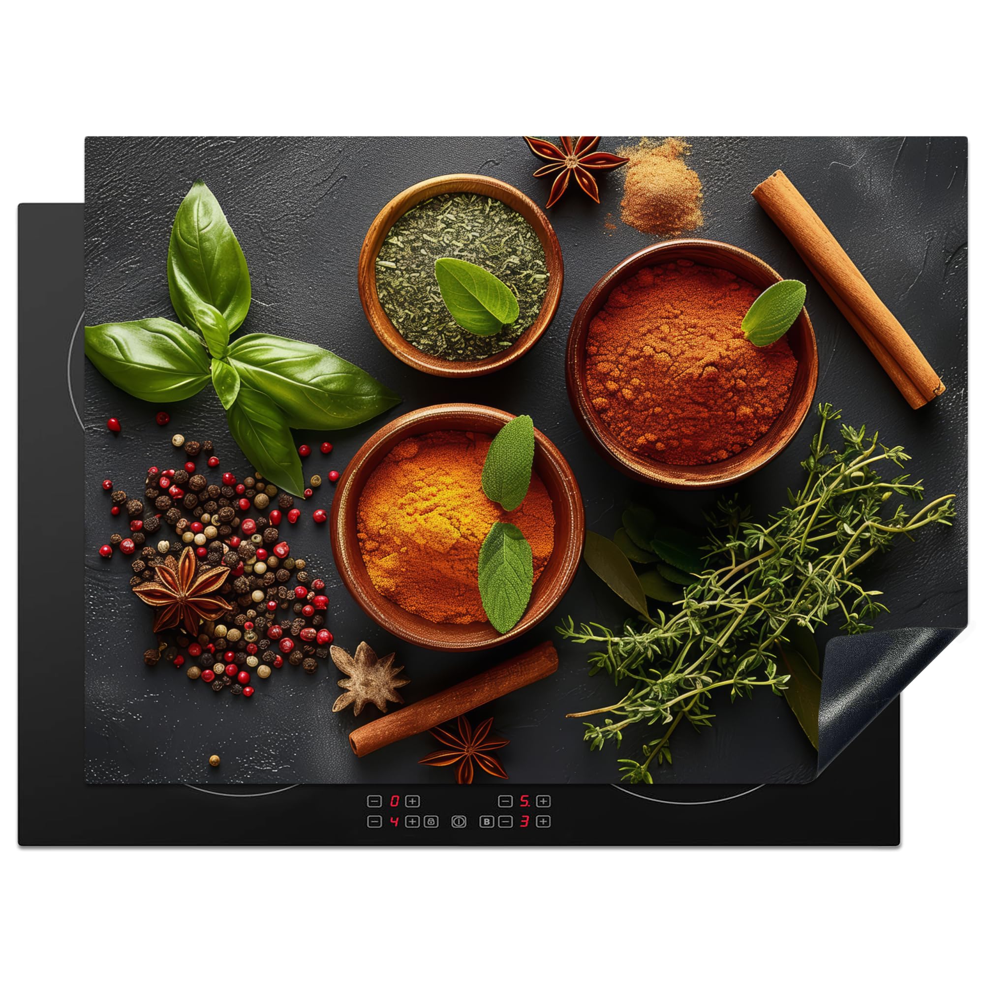 KitchenYeah© Induction Hob Protector Mat 20.5"x27.6" / 70x52 cm Cooker Top Protectors Cover Ceramic Covers Electric Hobs Vinyl Herbs - Concrete - Cinnamon - Spices
