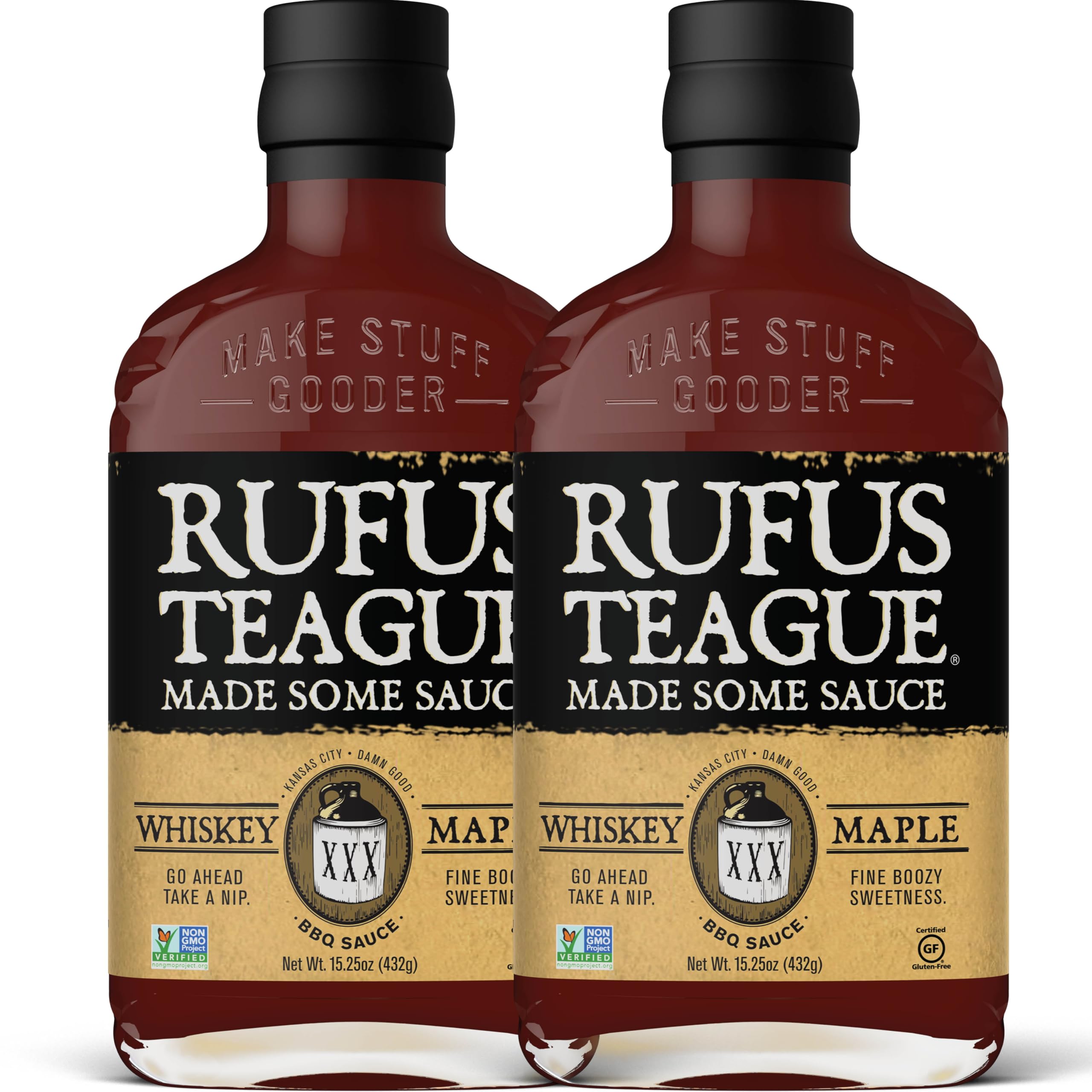 Whiskey Maple BBQ Sauce, 2 Pack, Premium Barbecue Sauces with Natural Ingredients, Award-Winning Bold Flavor, Gluten-Free, Non-GMO, 15.25 oz