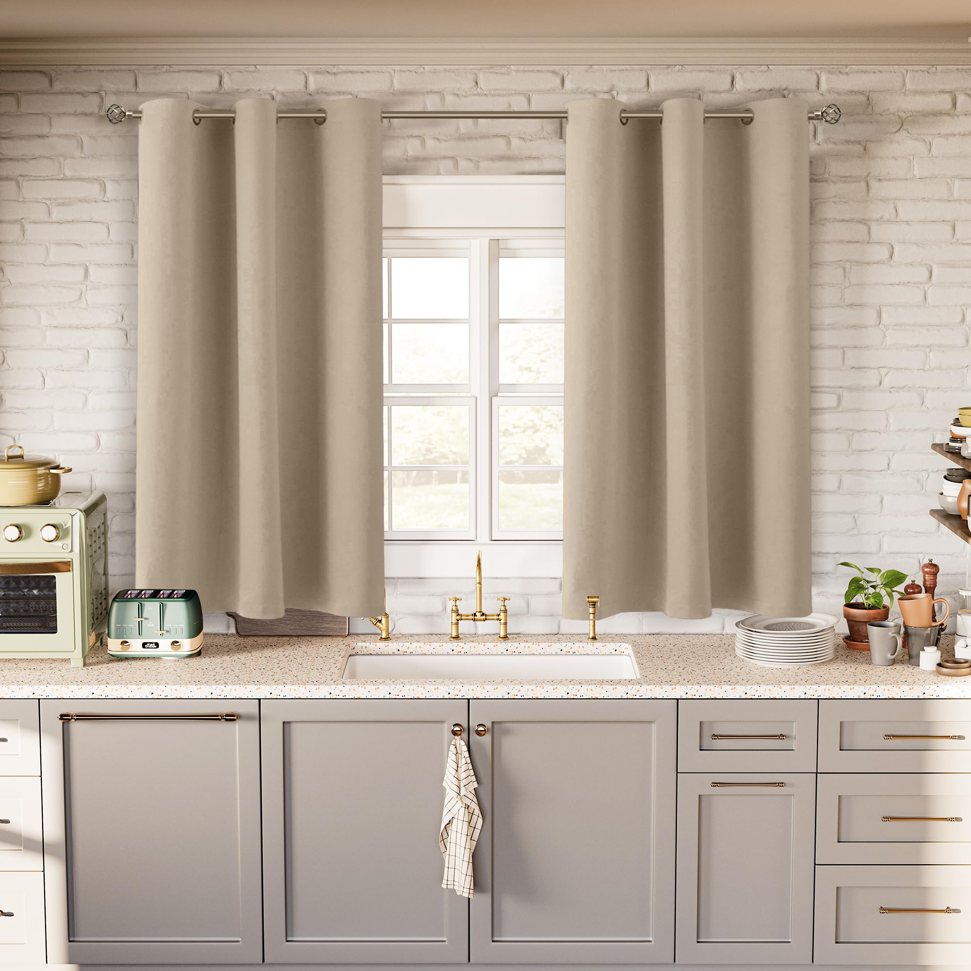 BGment Short Curtains for Small Window 54 Inch Long - Sand 2 Panels
