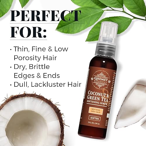 Miniatura 5 de Qhemet Biologics Dúo suavizar e hidratar – Incluye suero suavizante de coco y té verde y crema pesada Amla & Olive – Set de cuidado del cabello de 2