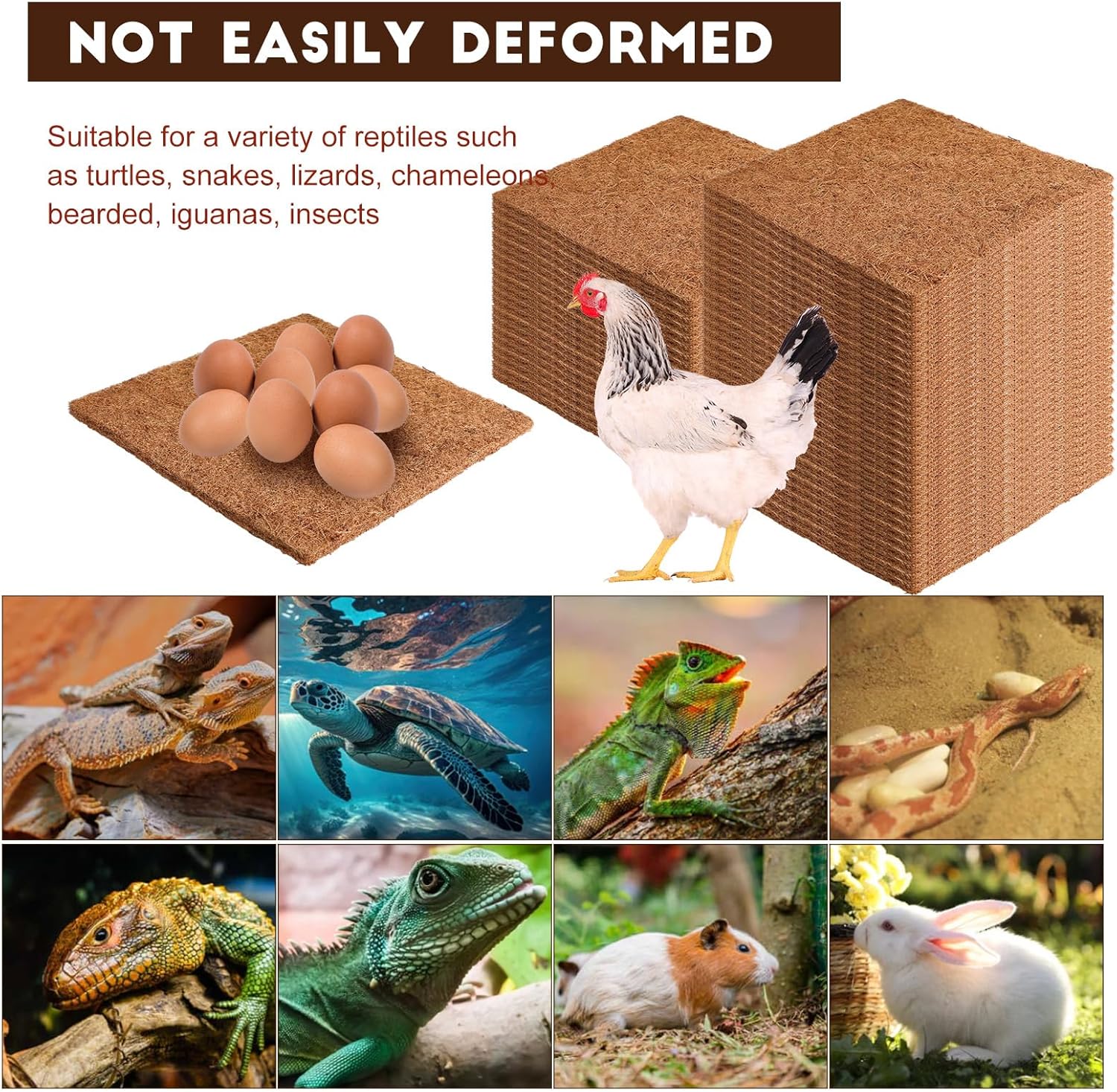 Tanlade Chicken Nesting Pads 50 Pack Chicken Coop Bedding Mats 13 x 13 Natural Coconut Fiber Laying Eggs Hen Nesting Pads Chicken Nest Box Liners Poultry Supplies Reptile Habitat Accessories